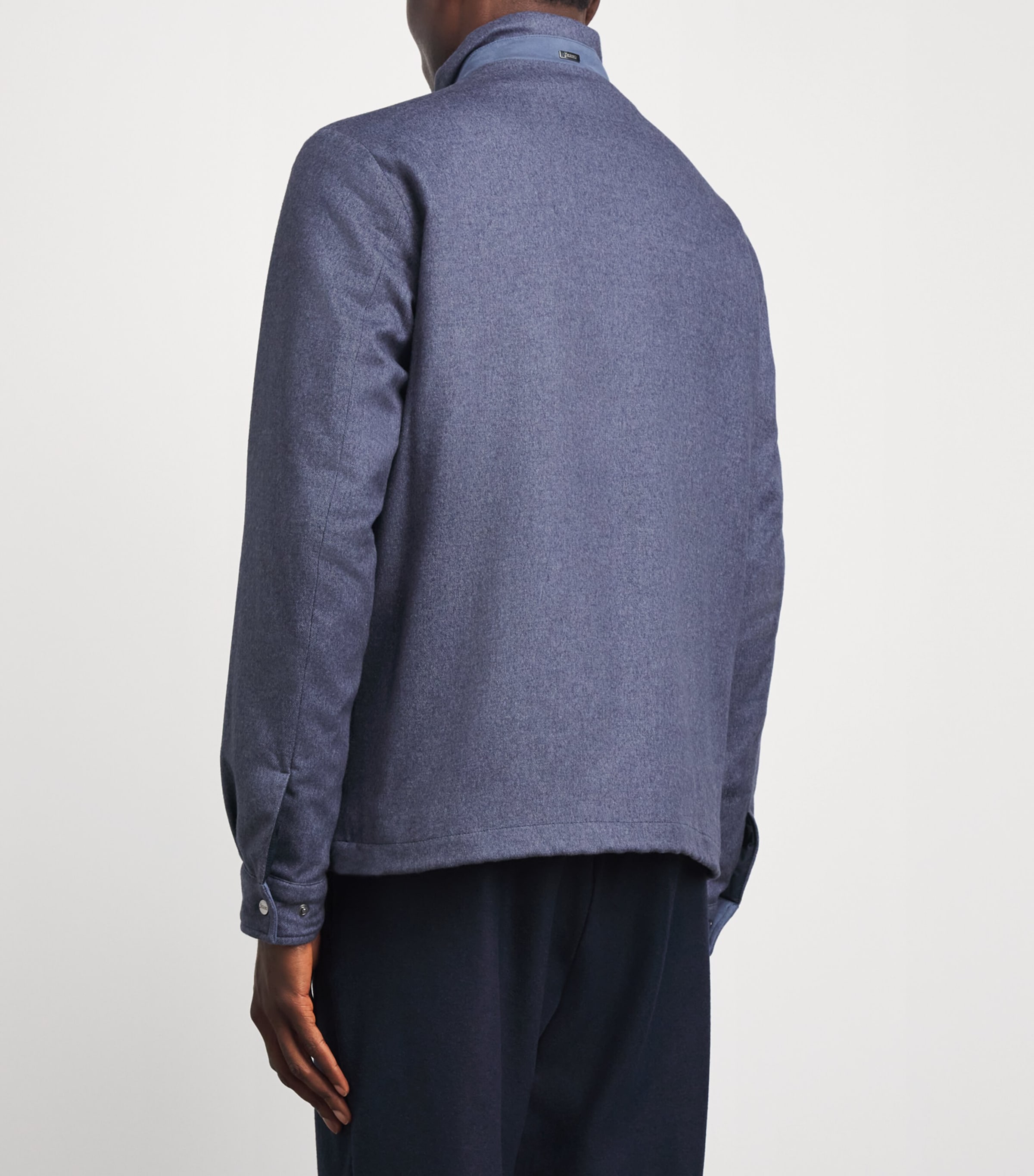 Herno Mens Silk-Cashmere High-Neck Bomber Jacket Azzurro Denim Image 5