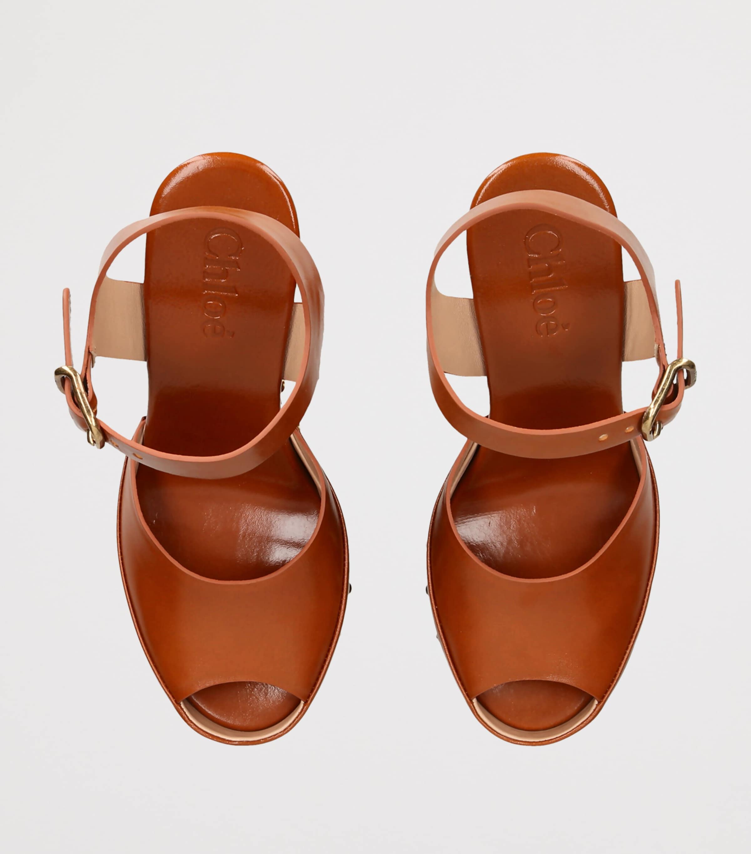 Chloé Leather Meret Platform Sandals 160 Mid Brown Image 3
