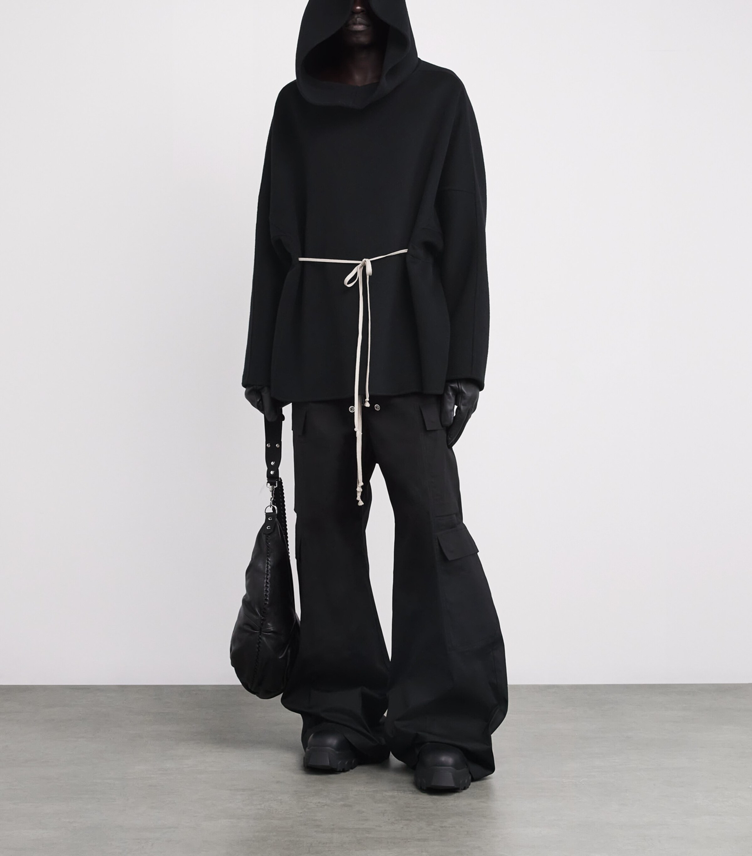 Rick Owens Mens Cashmere Double-Faced Tunic Hoodie Black Image 2