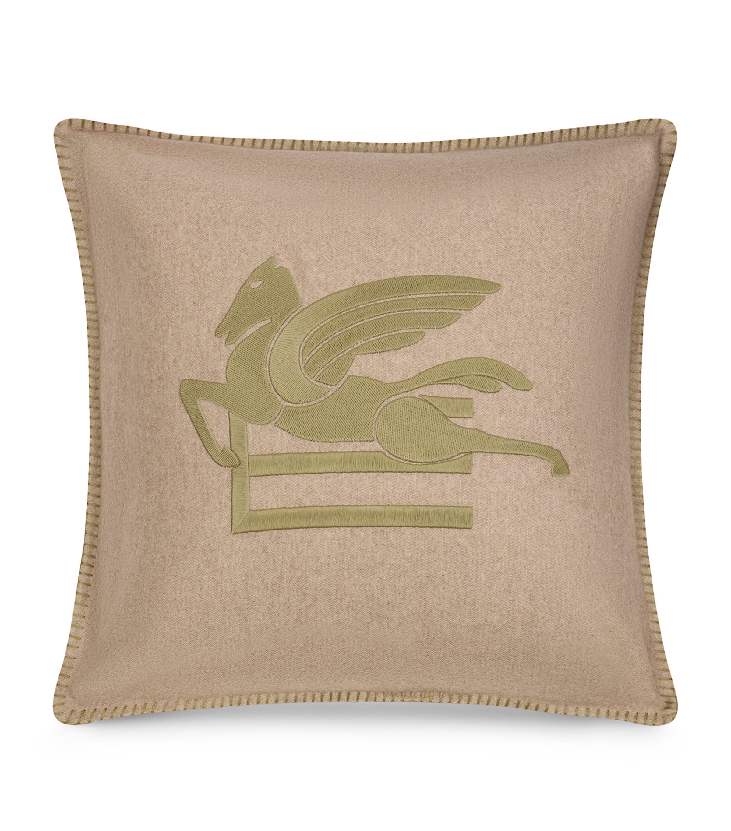 Etro Wool-blend Embroidered Ribot Cushion In Green