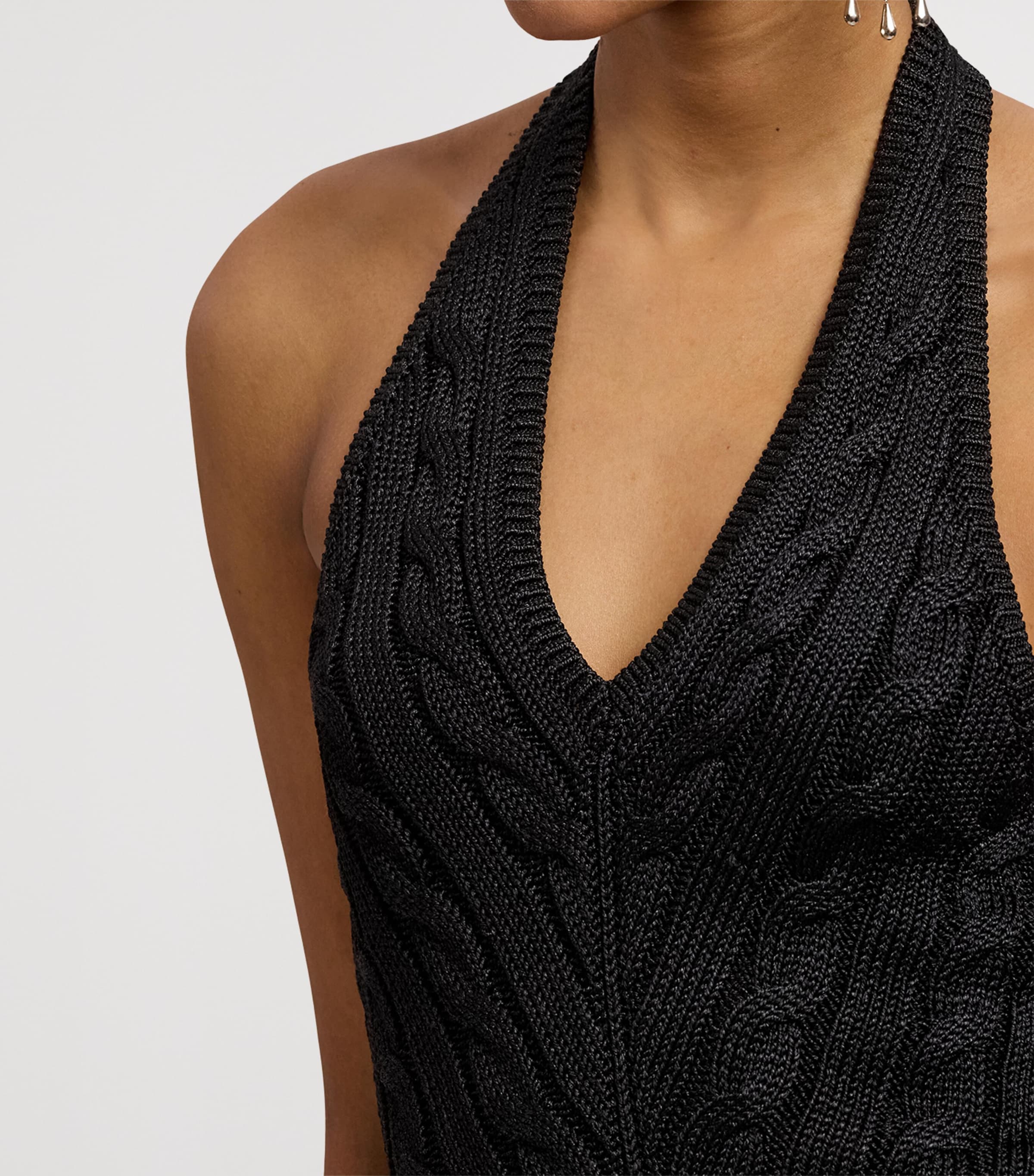 Ralph Lauren Collection Womens Silk Cable-Knit Halterneck Top Black Image 2