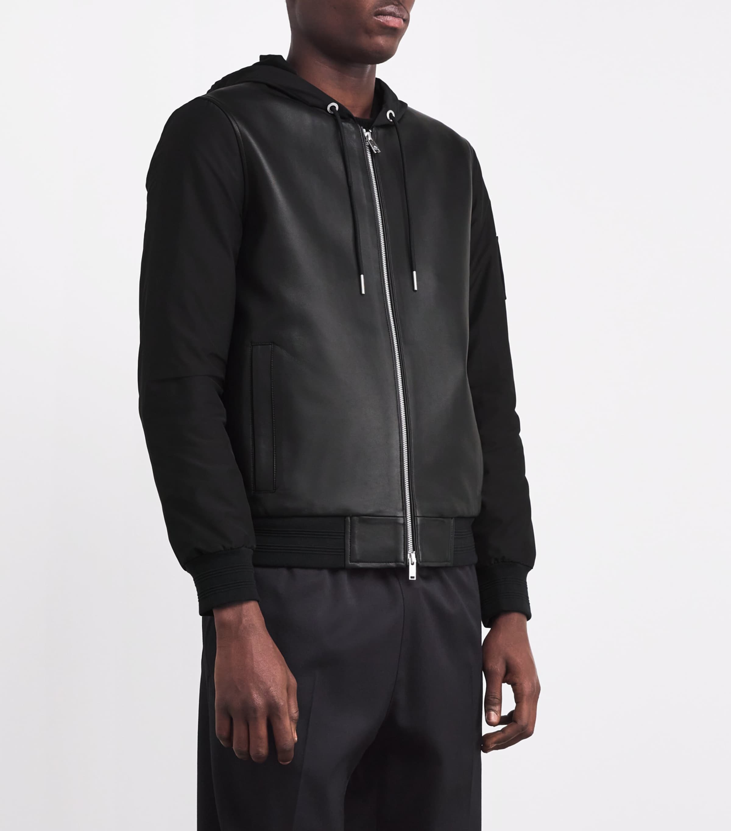 Leather Hooded Bomber Jacket BLACK/BLACK - 313 Image 3