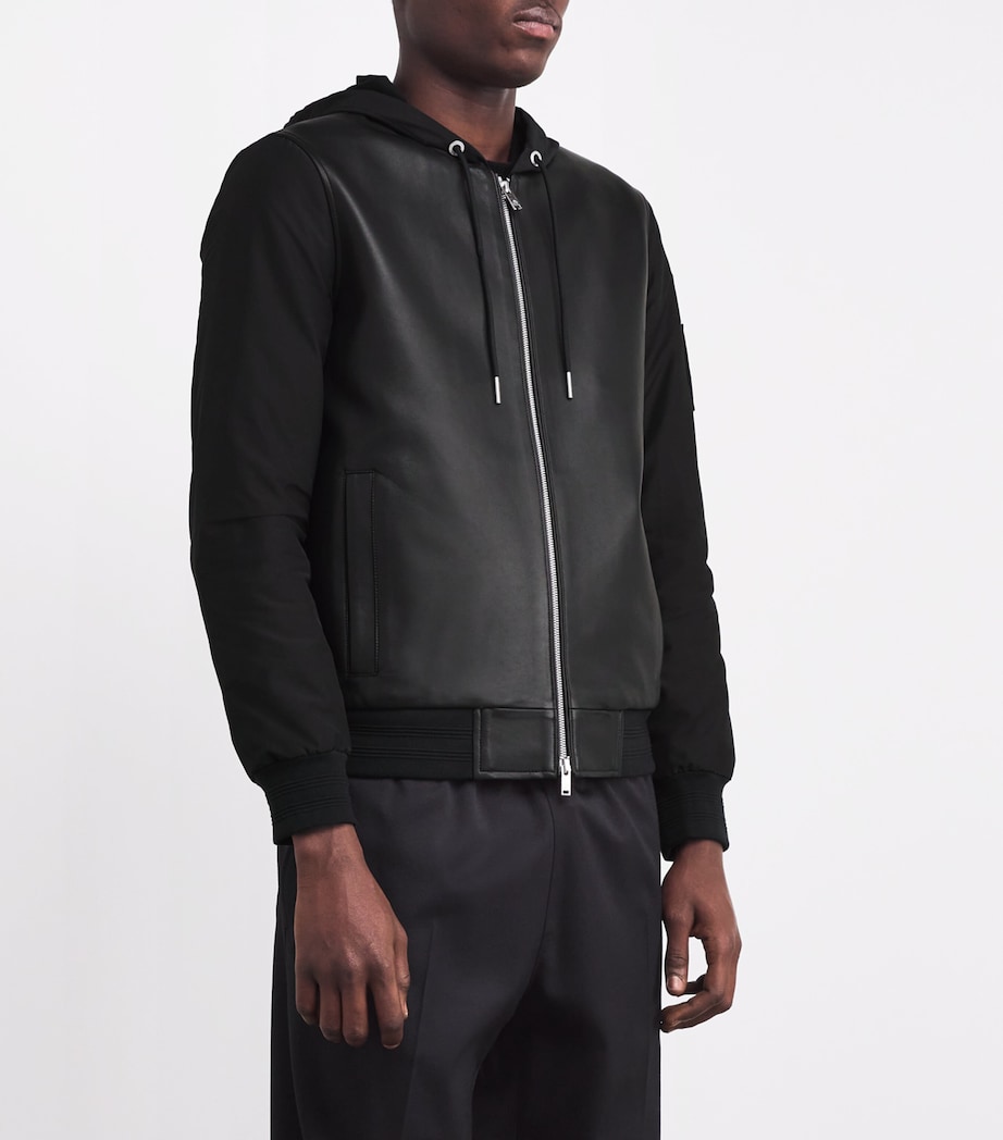 Leather Hooded Bomber Jacket BLACK/BLACK - 313 Image 3