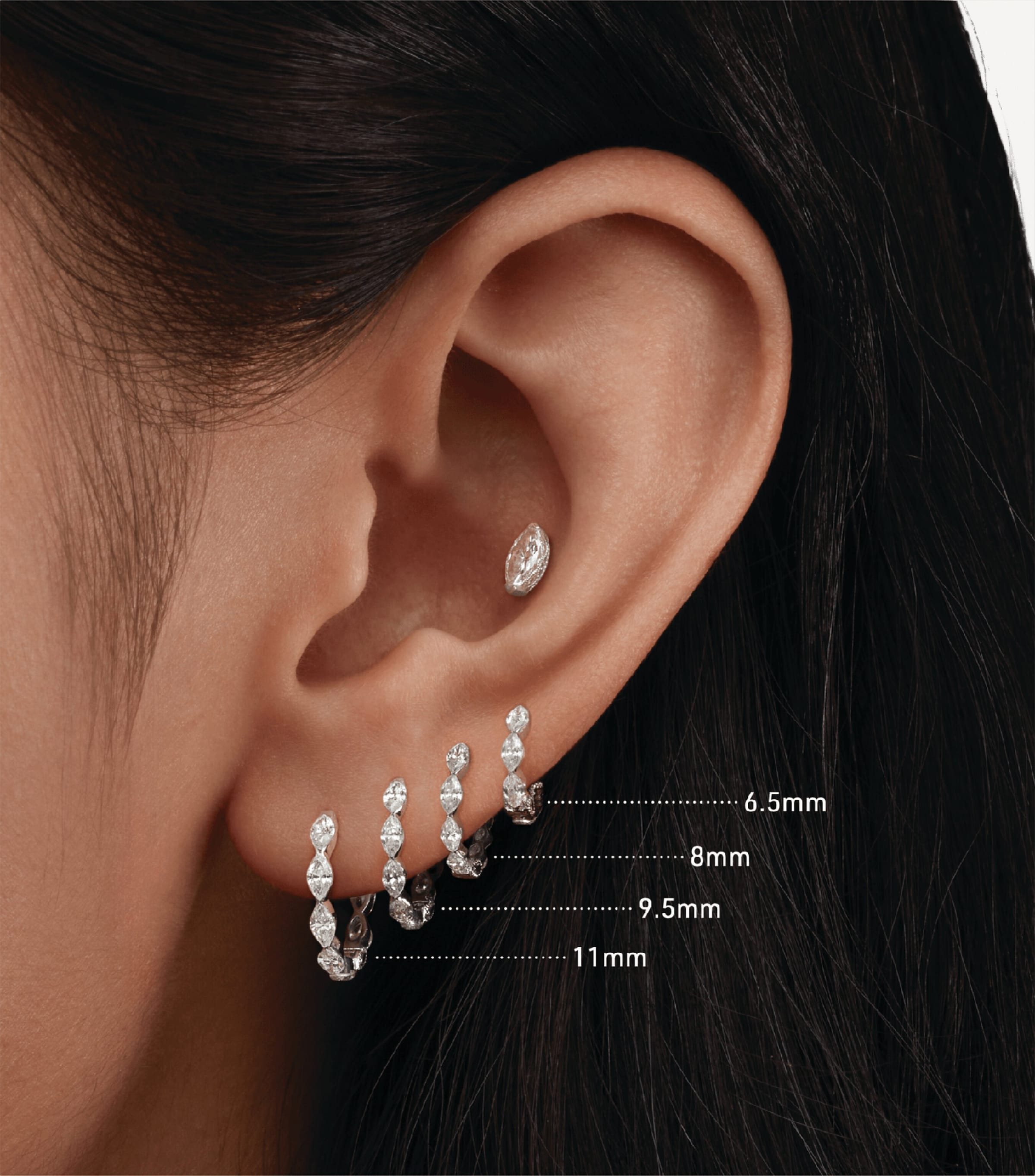 Invisible Set Diamond Marquise Eternity Single Hoop Earring (6.5mm) YELLOW GOLD Image 4