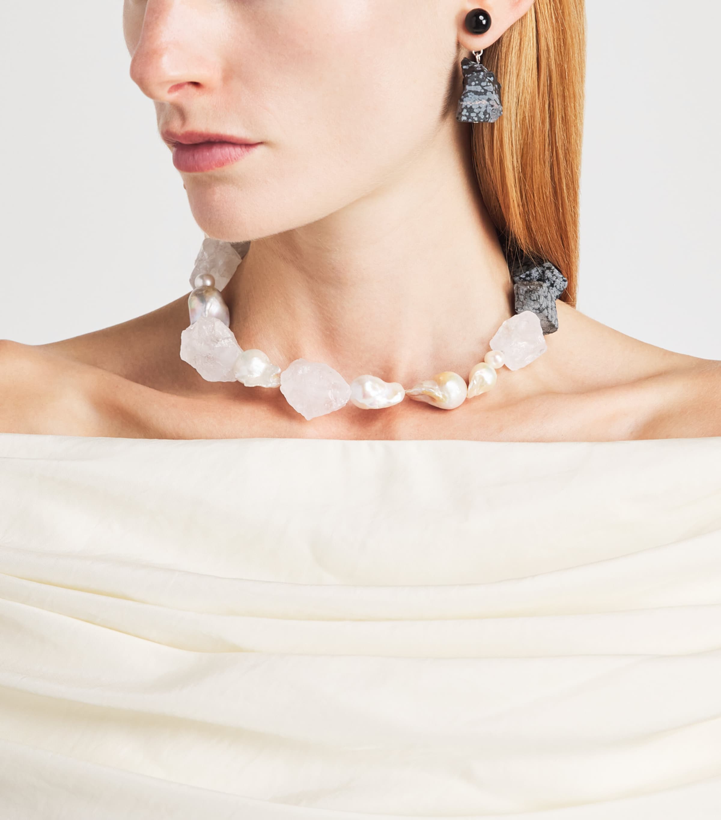 Completedworks Onyx and Snowflake Obsidian Drop Earrings Silver Plated Image 4