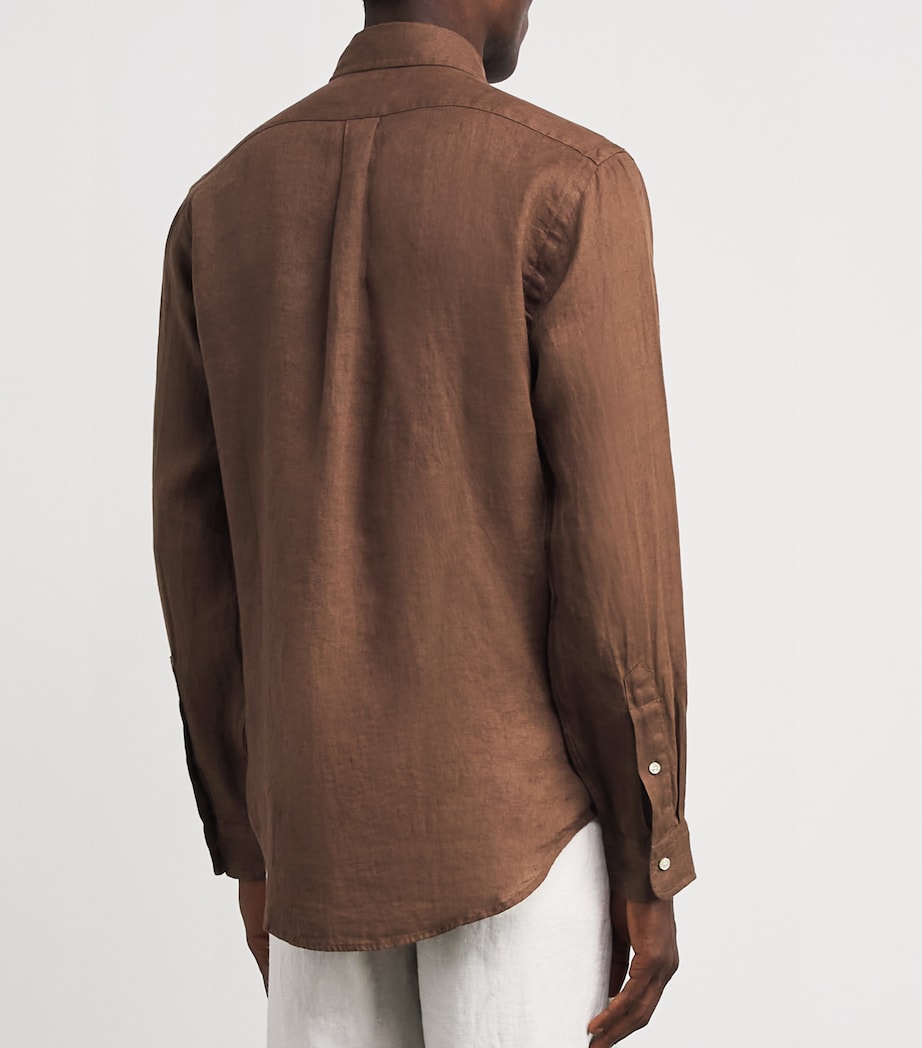 Polo Ralph Lauren Mens Linen Custom Fit Shirt Brown Image 4