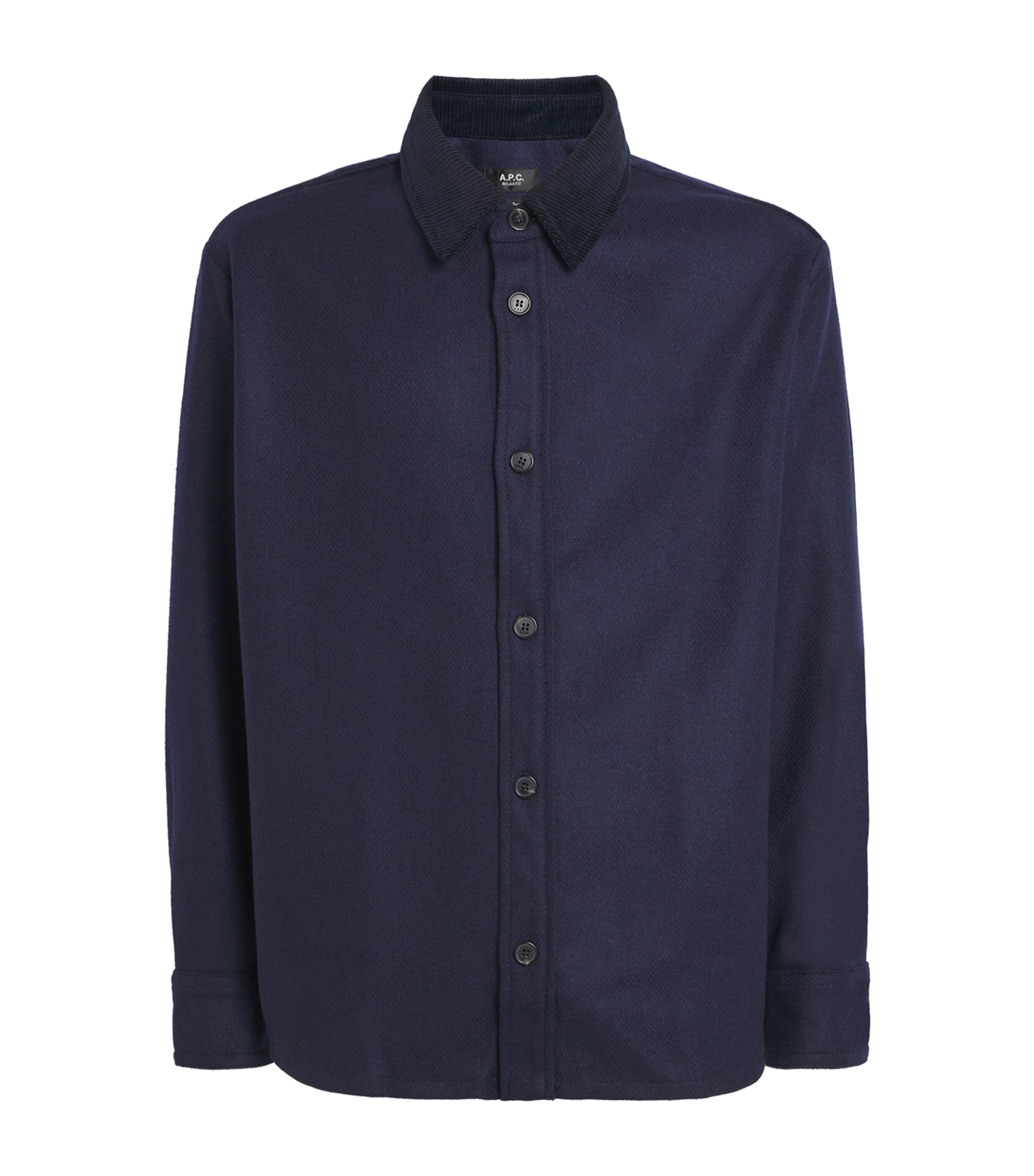 Apc Wool-blend Corduroy-collar Overshirt In Blue