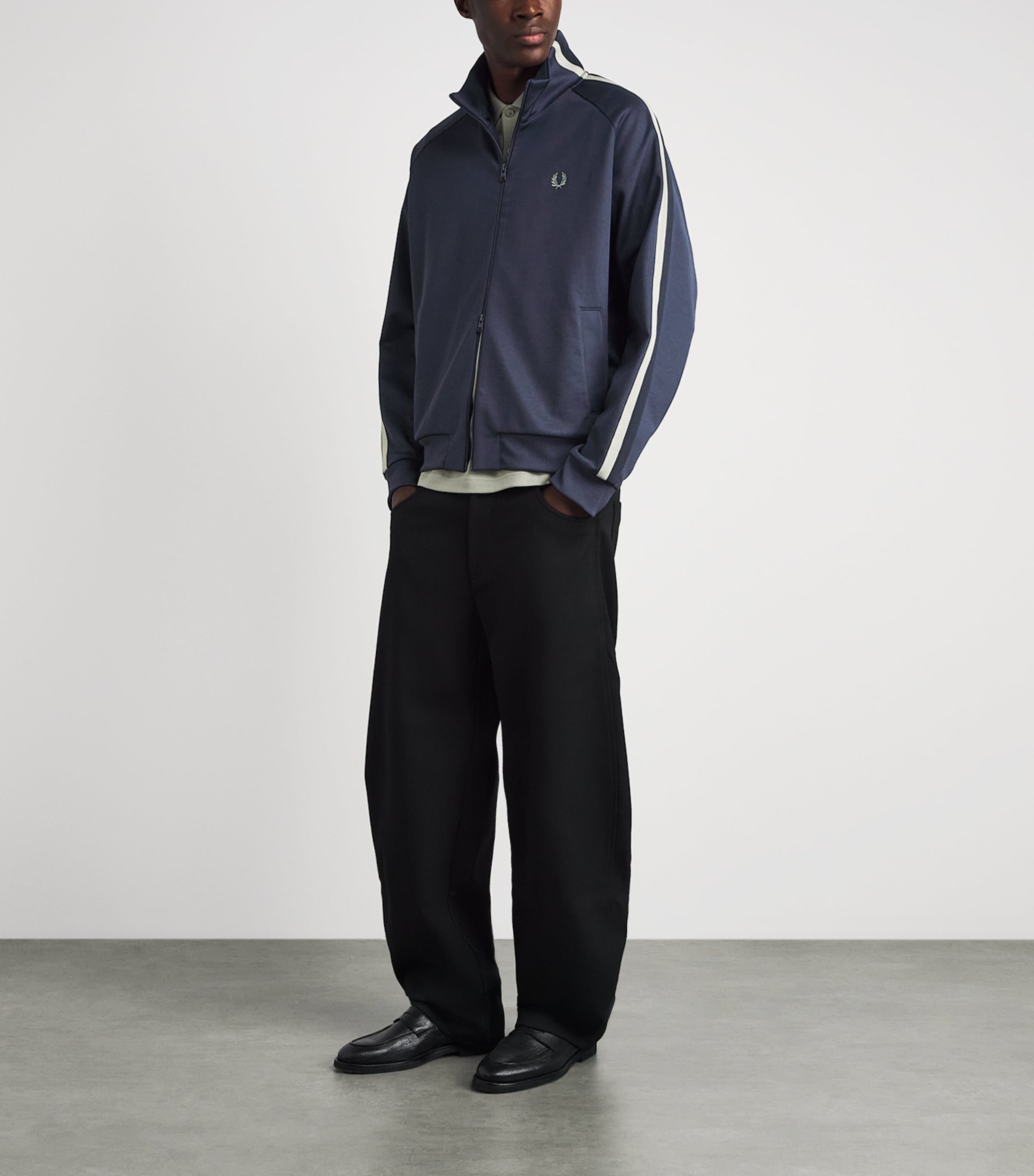 Fred Perry Mens Embroidered Taped Track Jacket Dark Airforce Image 2