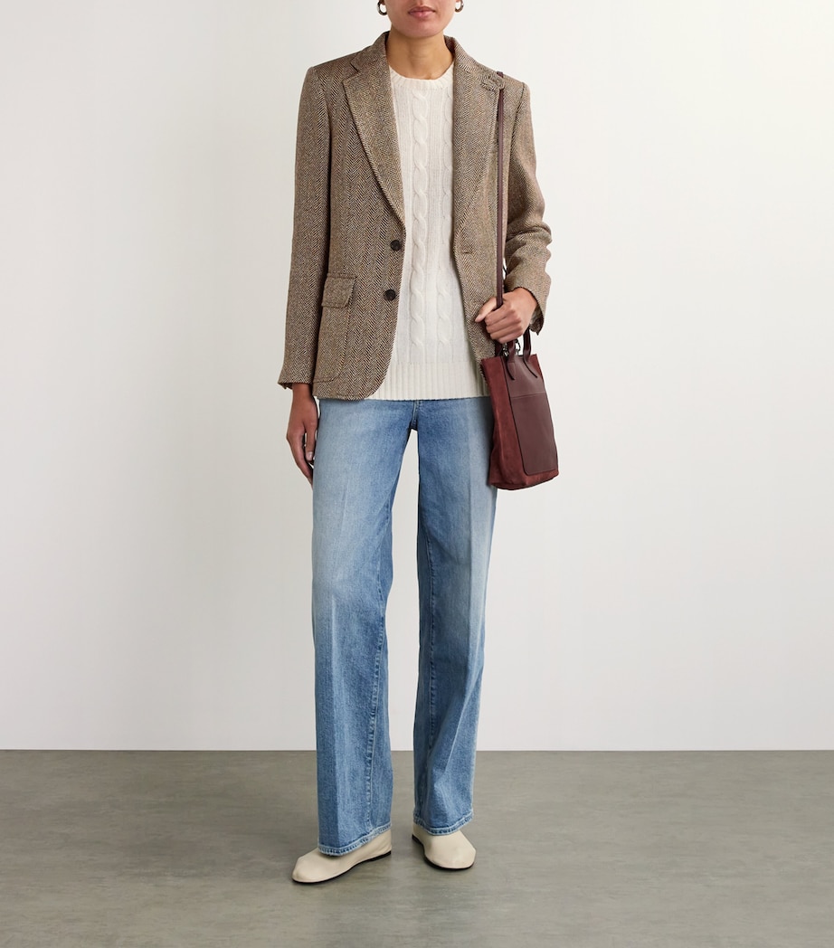 Linen-Silk-Wool Tweed Blazer BROWN/CRM HERRINGBNE Image 2