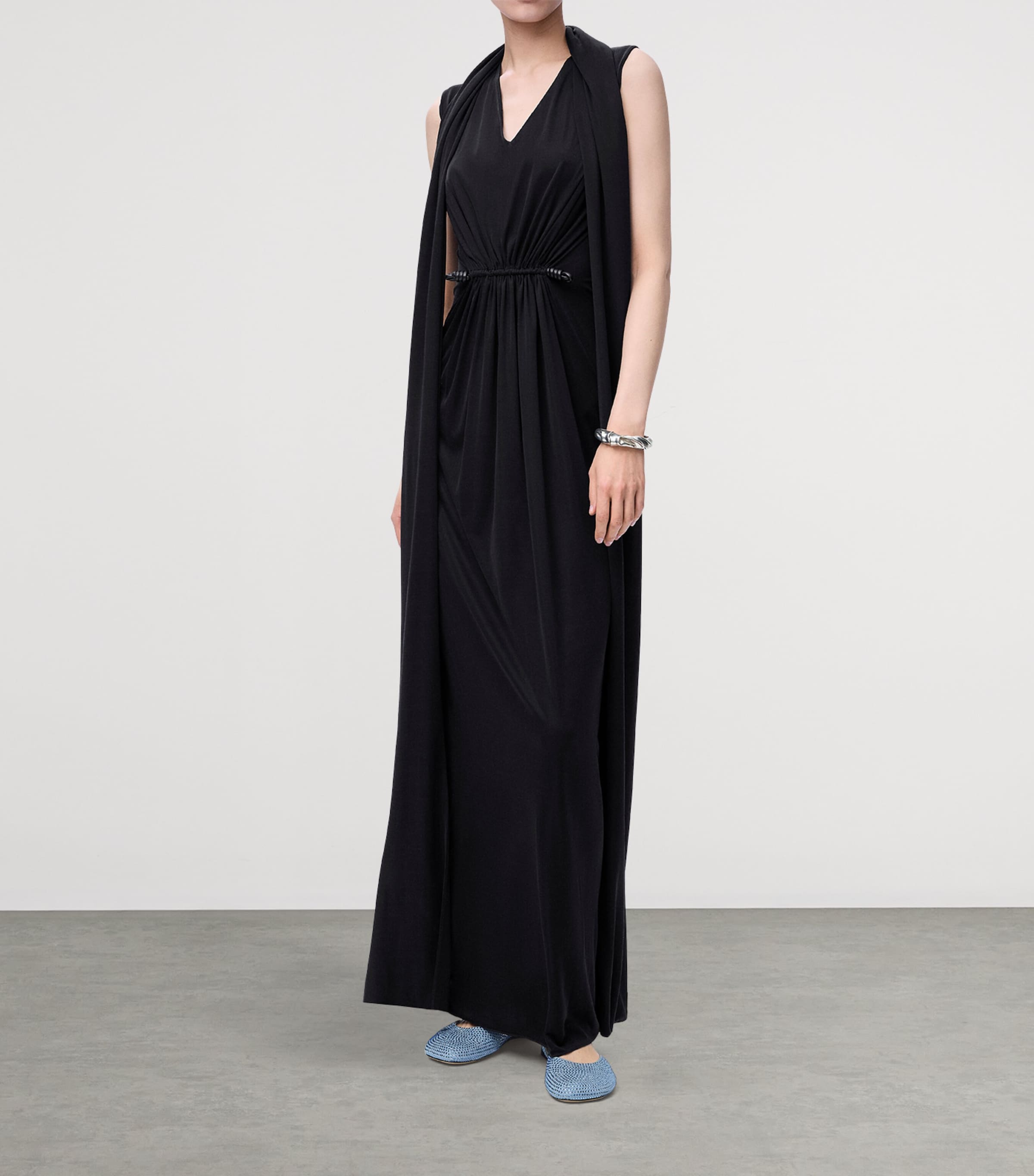 LOEWE Womens Silk Flamenco Maxi Dress Black Image 3