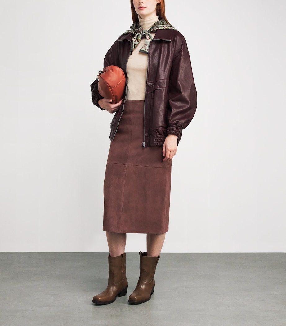 Faux Suede Midi Skirt WINE-COLOURED Image 2