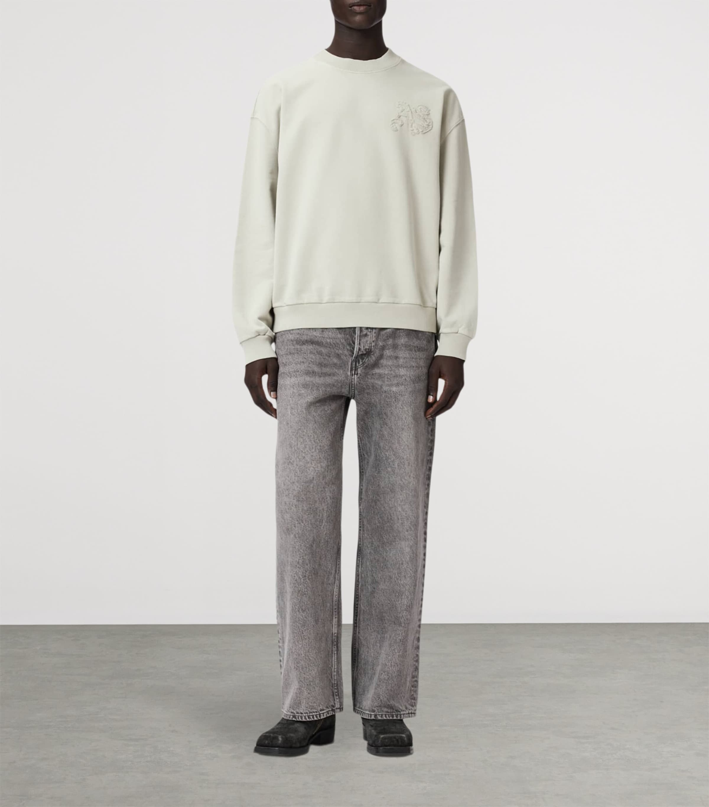 AllSaints Mens Organic Cotton Insignia Sweatshirt Sea Green Image 5