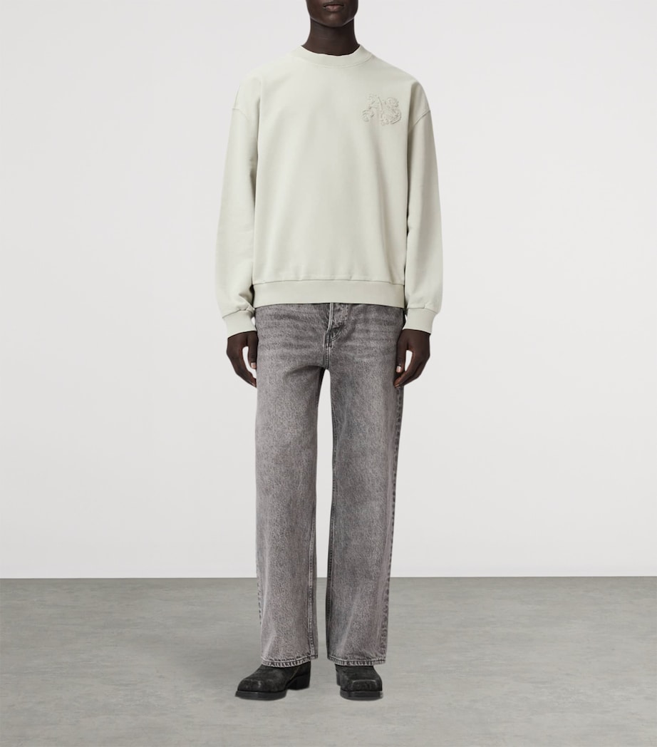 AllSaints Mens Organic Cotton Insignia Sweatshirt Sea Green Image 5