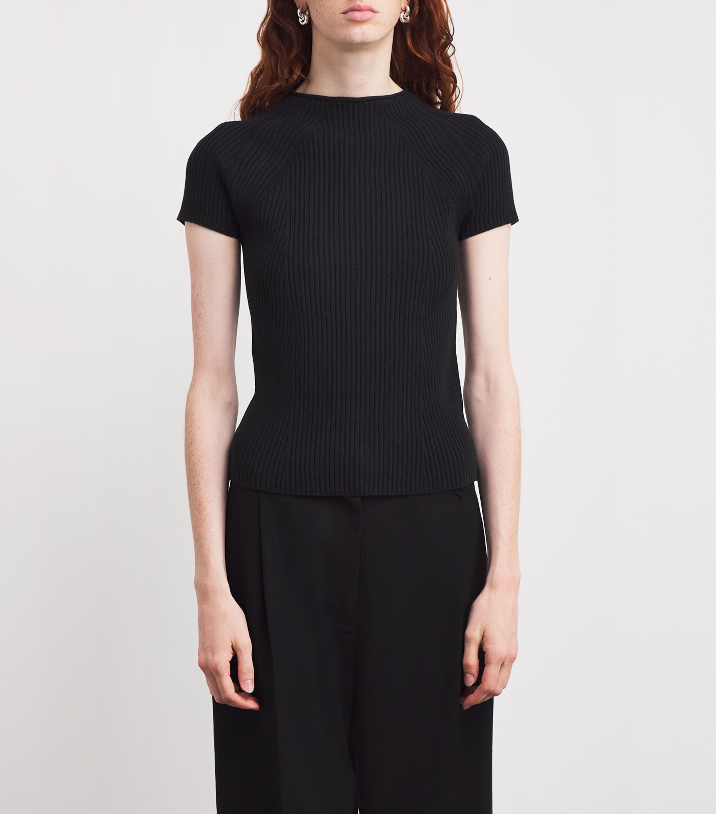 Ribbed Short-Sleeve Sweater DARK GREY Image 3