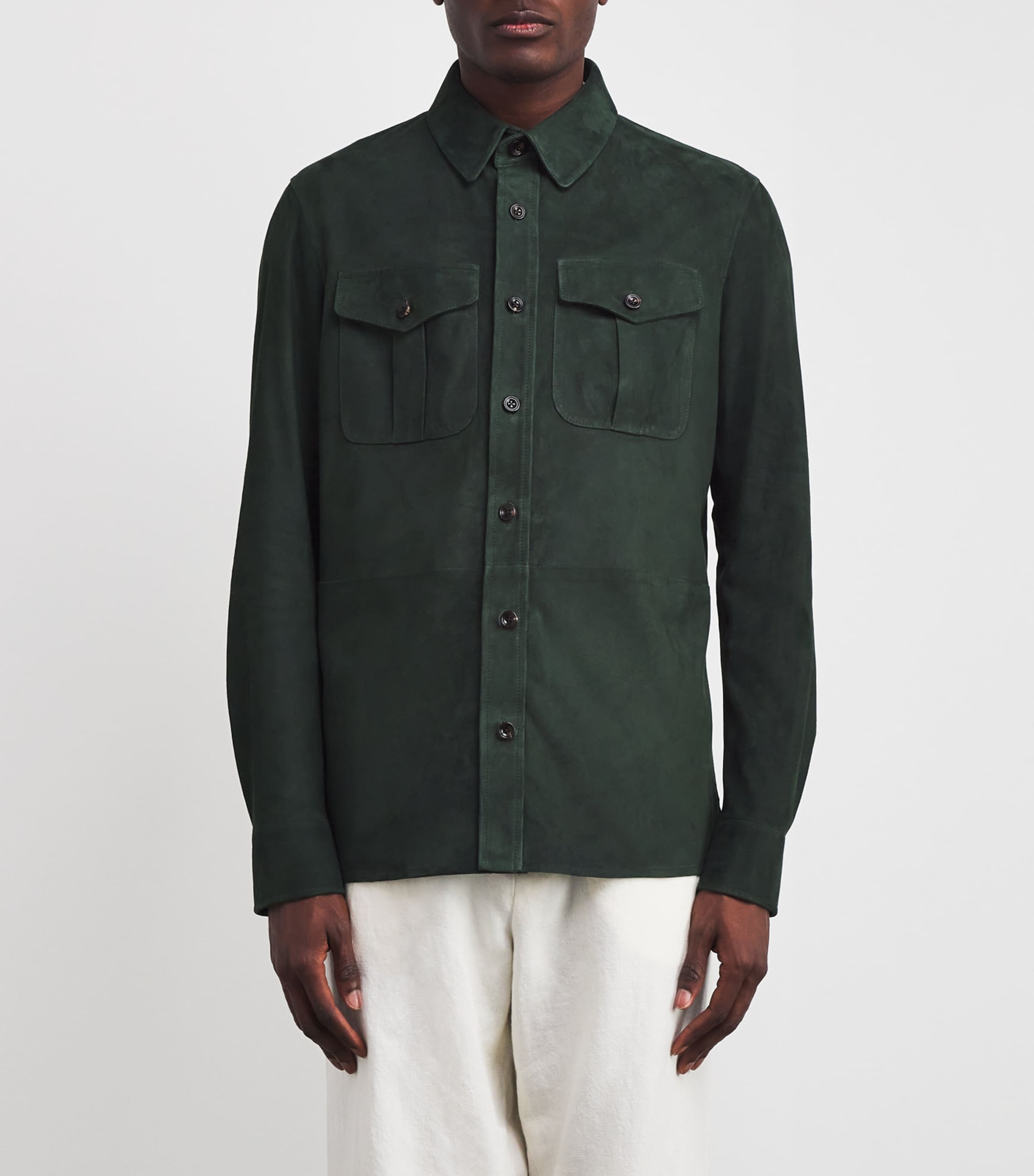 Ralph Lauren Purple Label Mens Suede Barron Overshirt Equine Green Image 3