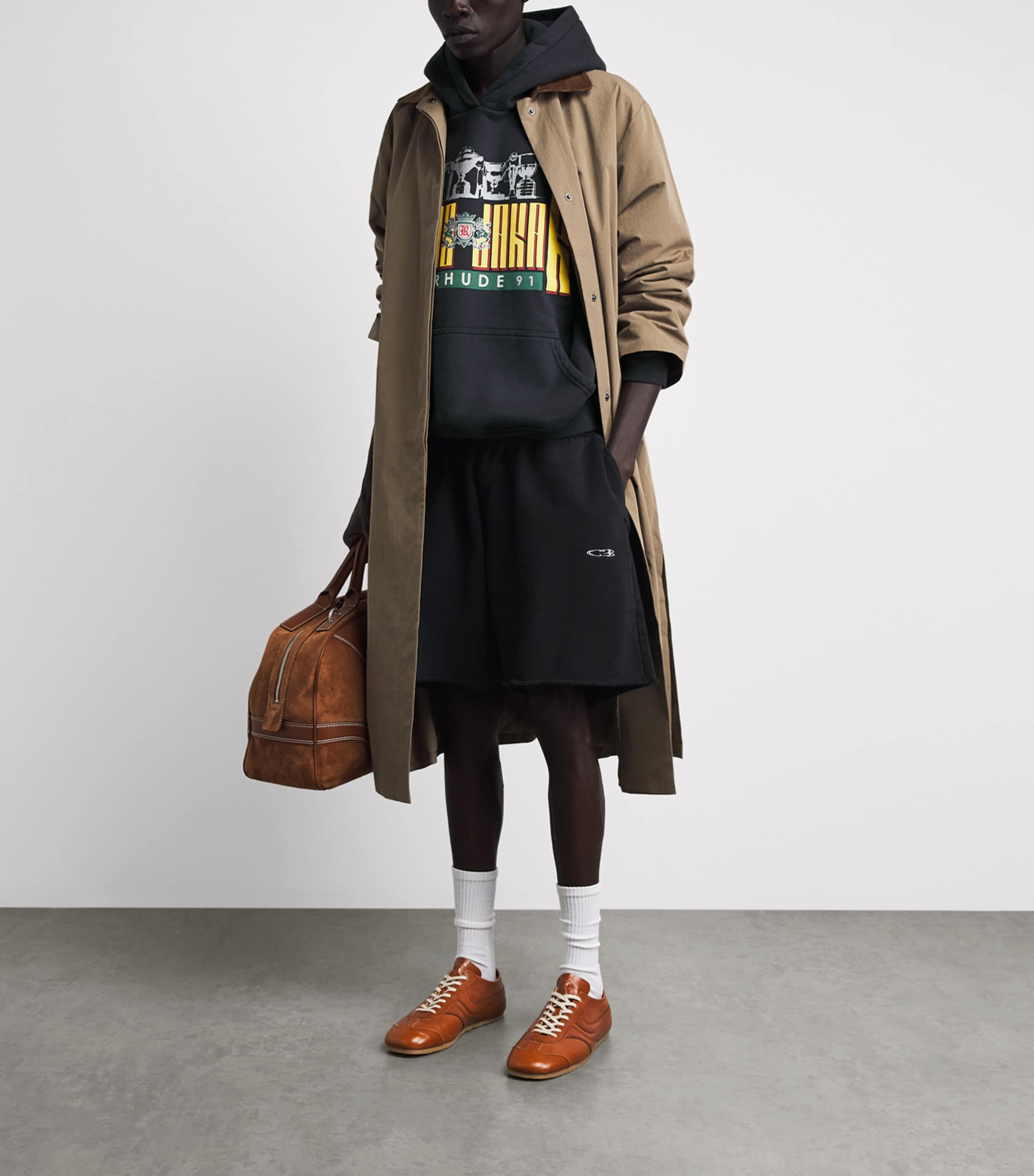 Rhude Mens Cotton Graphic Hoodie Vintage Blk/ylw Image 2