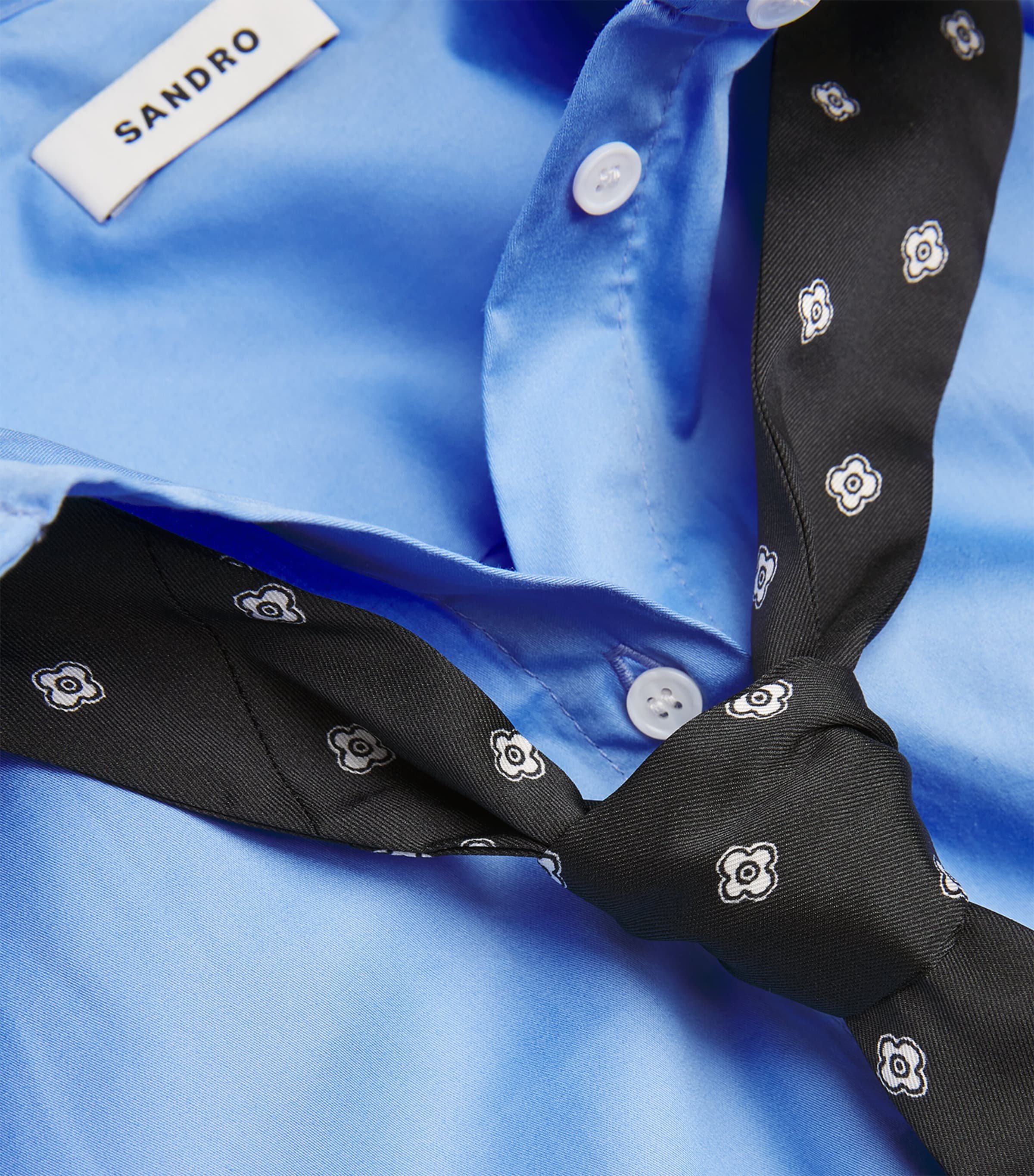 Cotton Cropped Shirt and Tie BLUE Image 5