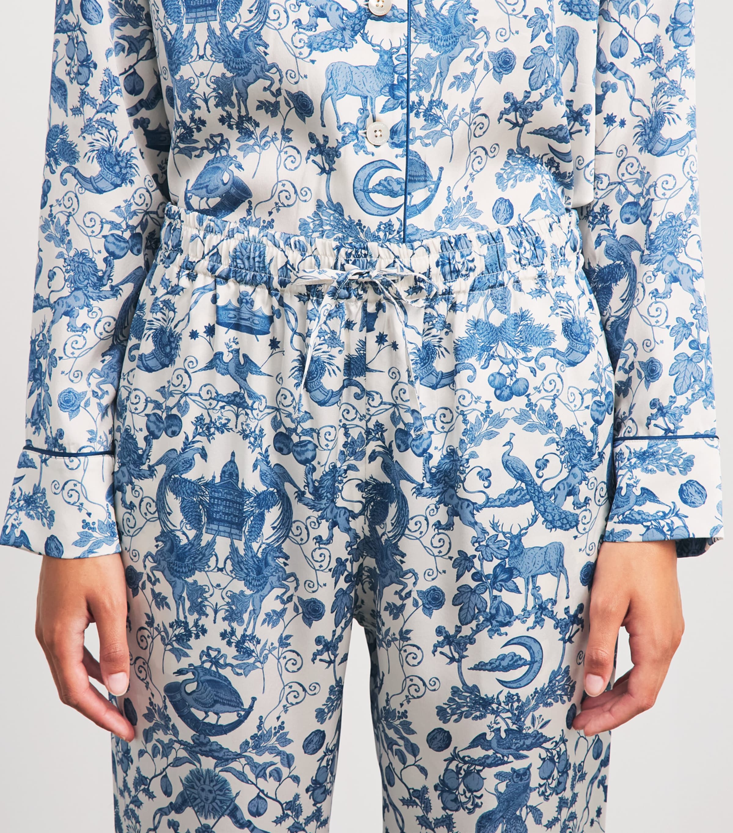 Harrods Womens Silk Menagerie Pyjama Set Blue Image 3