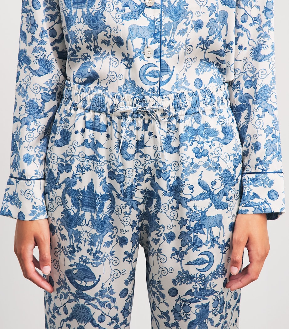 Harrods Womens Silk Menagerie Pyjama Set Blue Image 3
