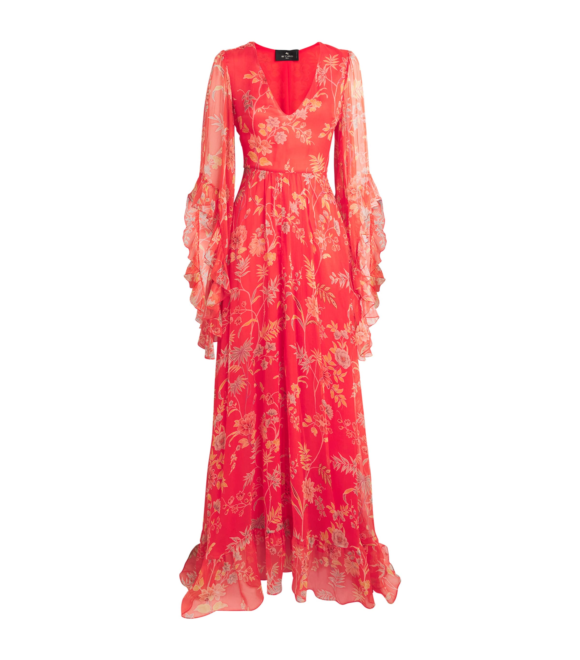 Shop Etro Silk Floral Print Dress In Red