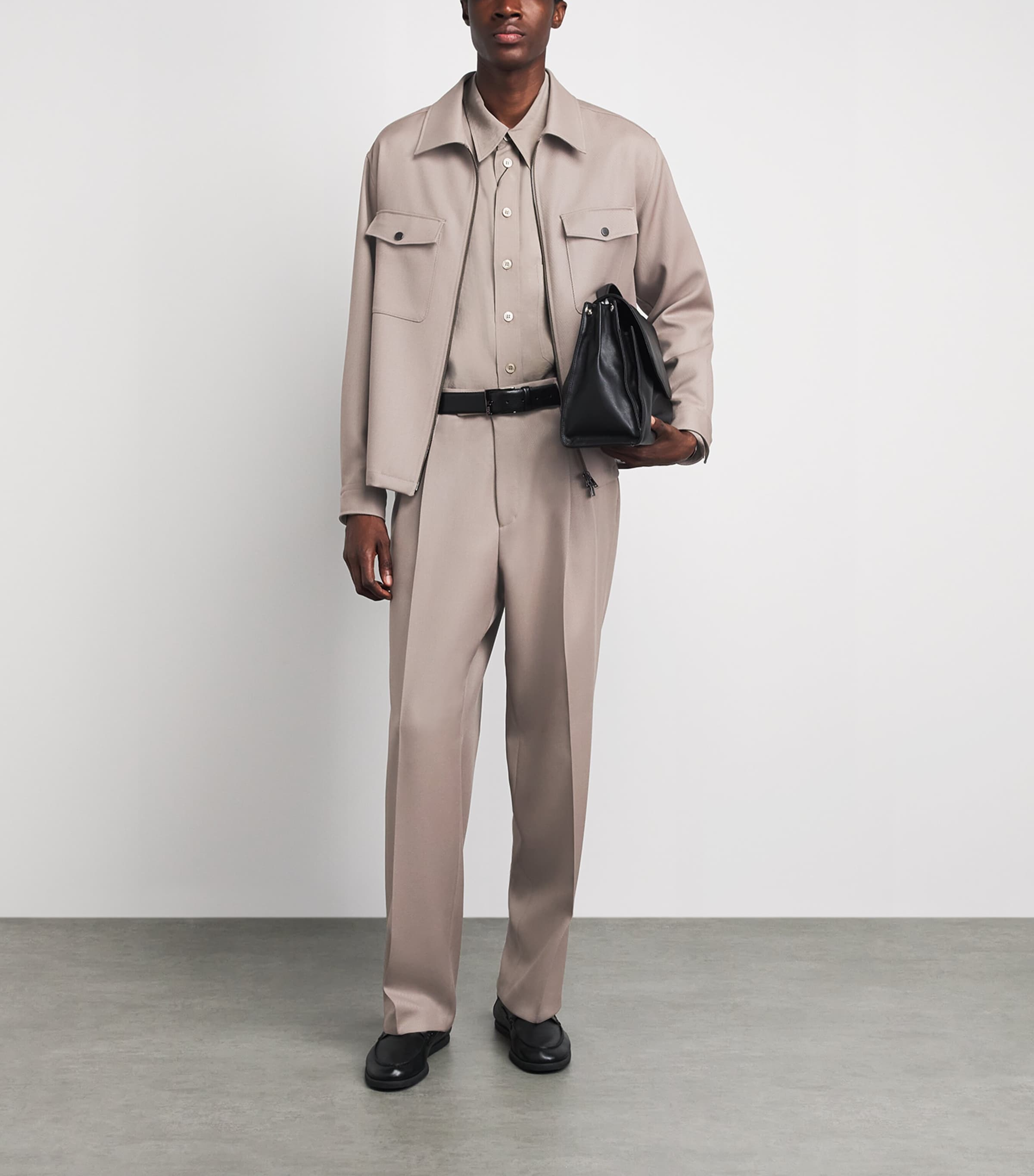 BOSS Mens Wool Tailored Trousers Open Brown Image 2