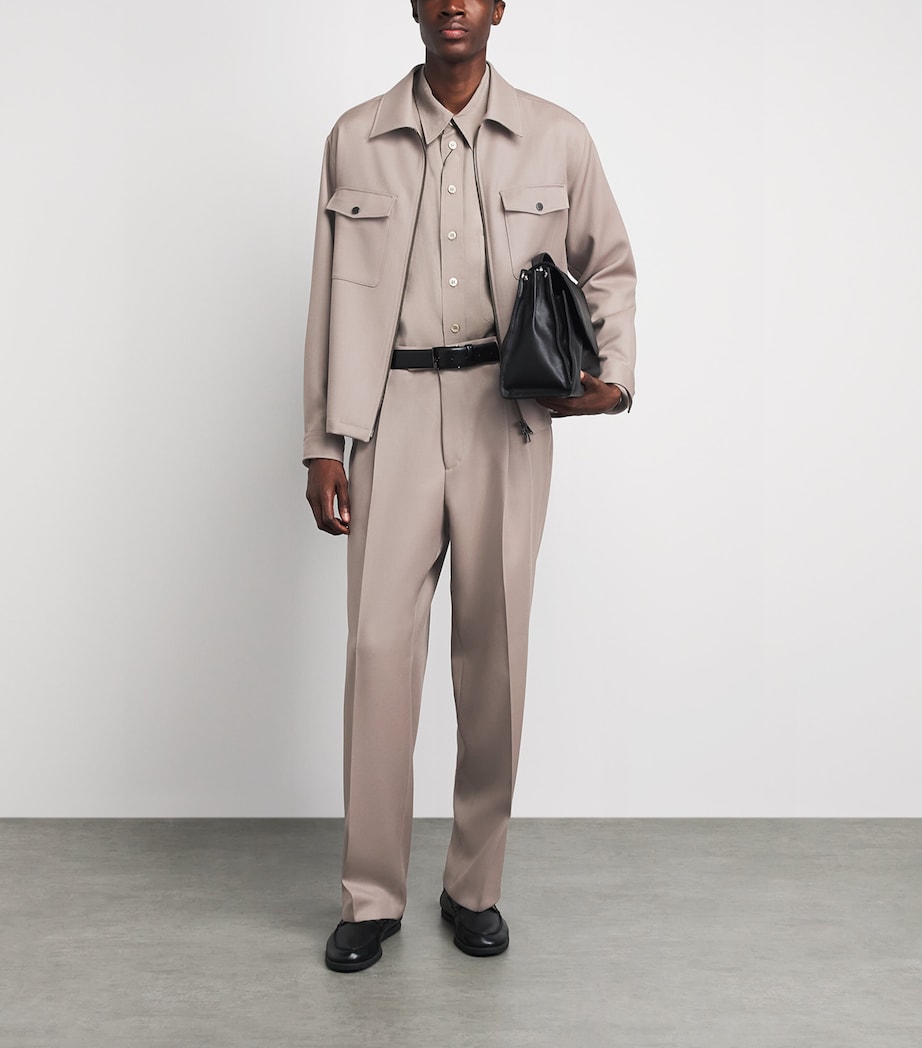 BOSS Mens Wool Tailored Trousers Open Brown Image 2