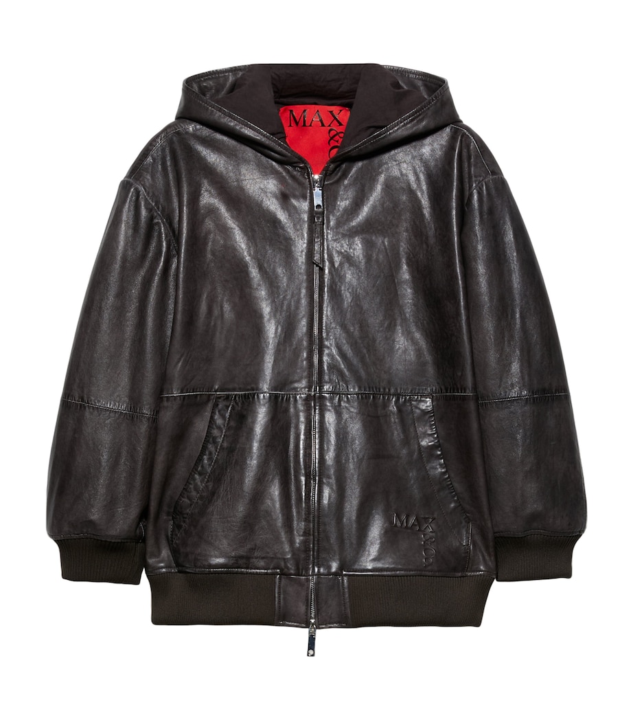 MAX&Co. Womens Leather Bomber Jacket Brown Image 1