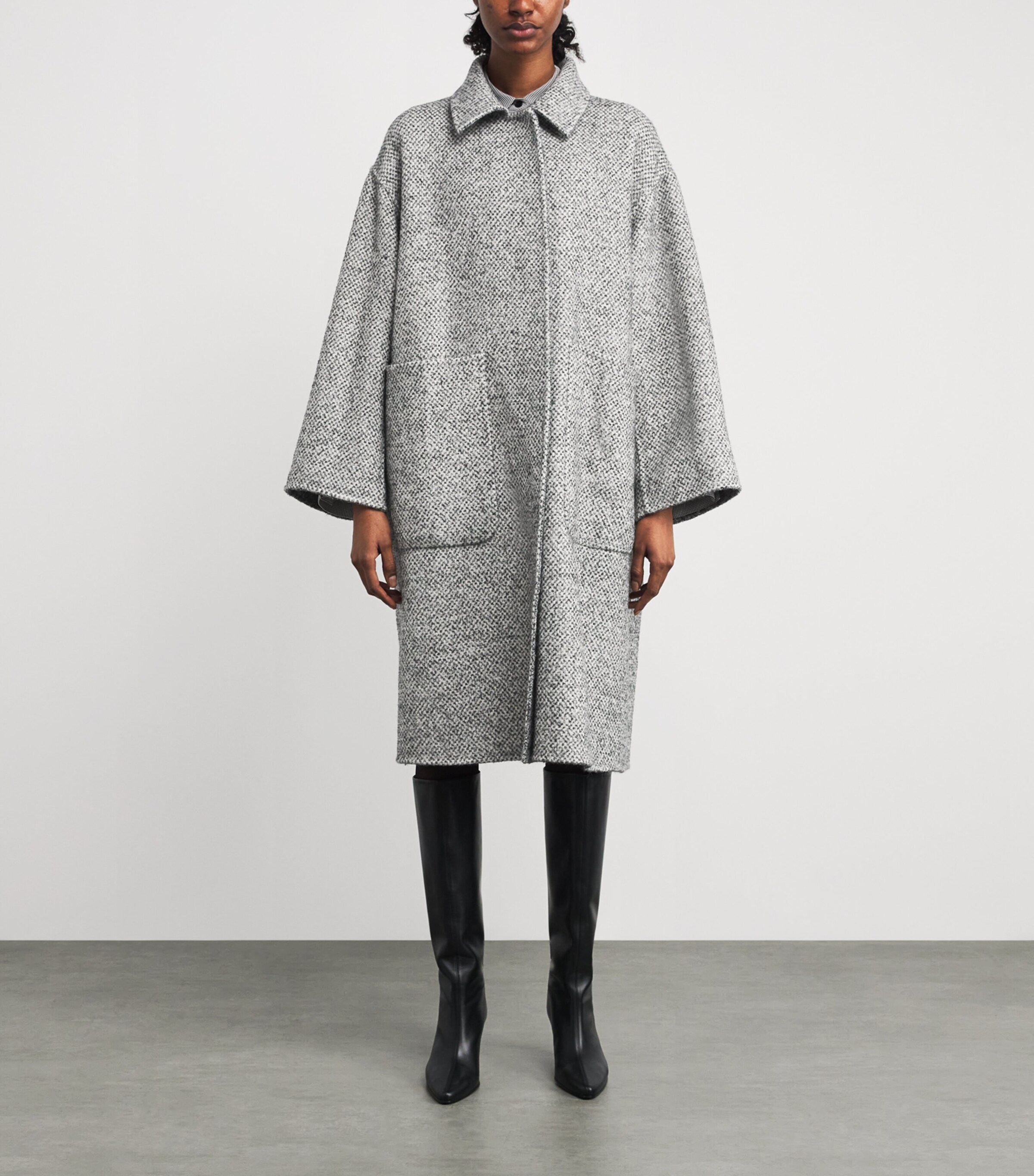 Alpaca-Wool Reversible Overcoat  BLACK/WHITE MULTI Image 3