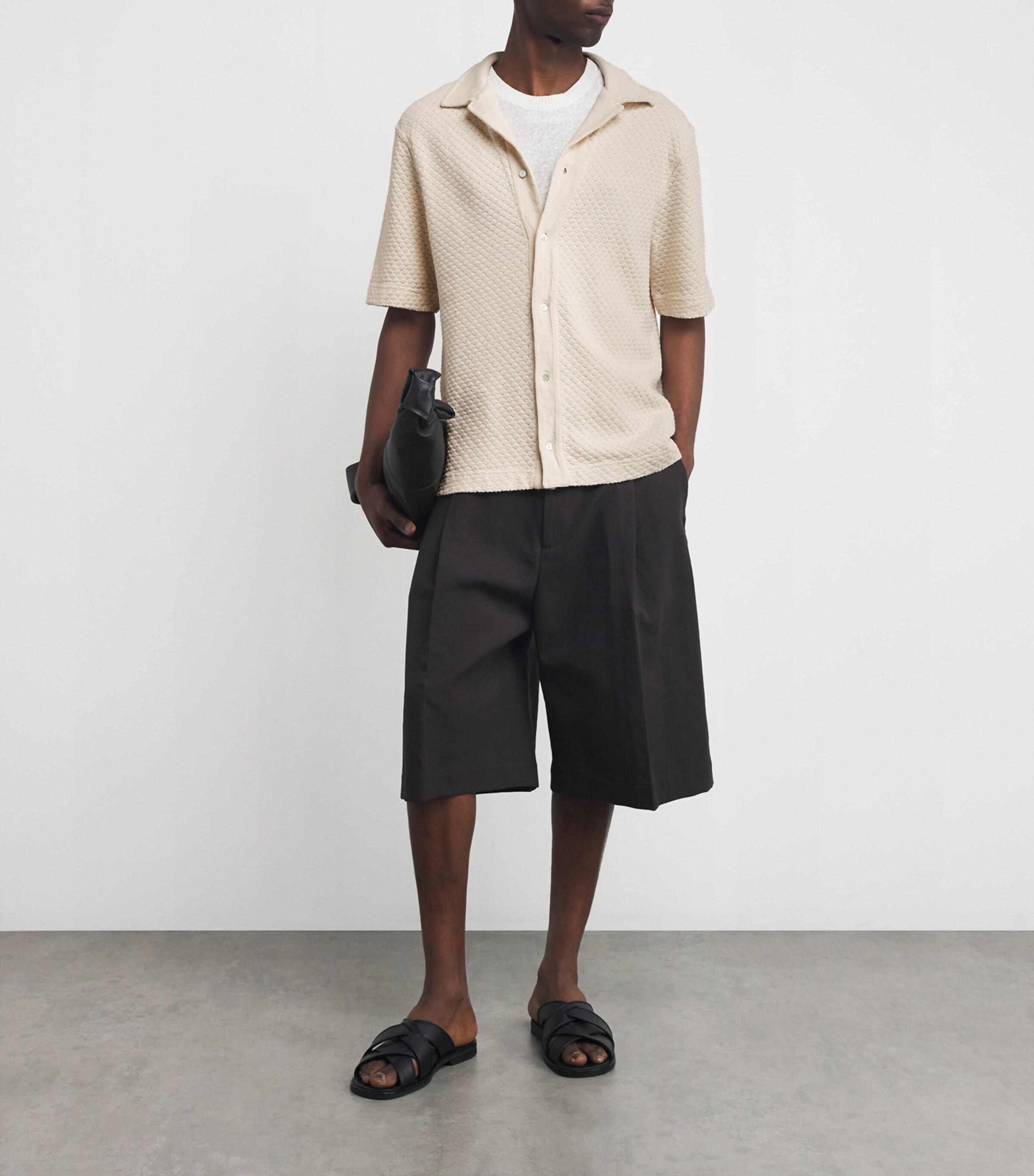 Officine Generale Mens Crochet Button-Up Shirt Ecru Image 2