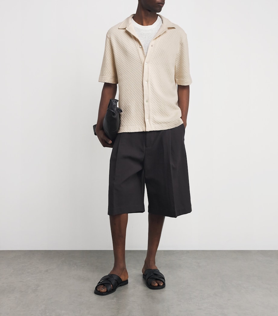 Officine Generale Mens Crochet Button-Up Shirt Ecru Image 2