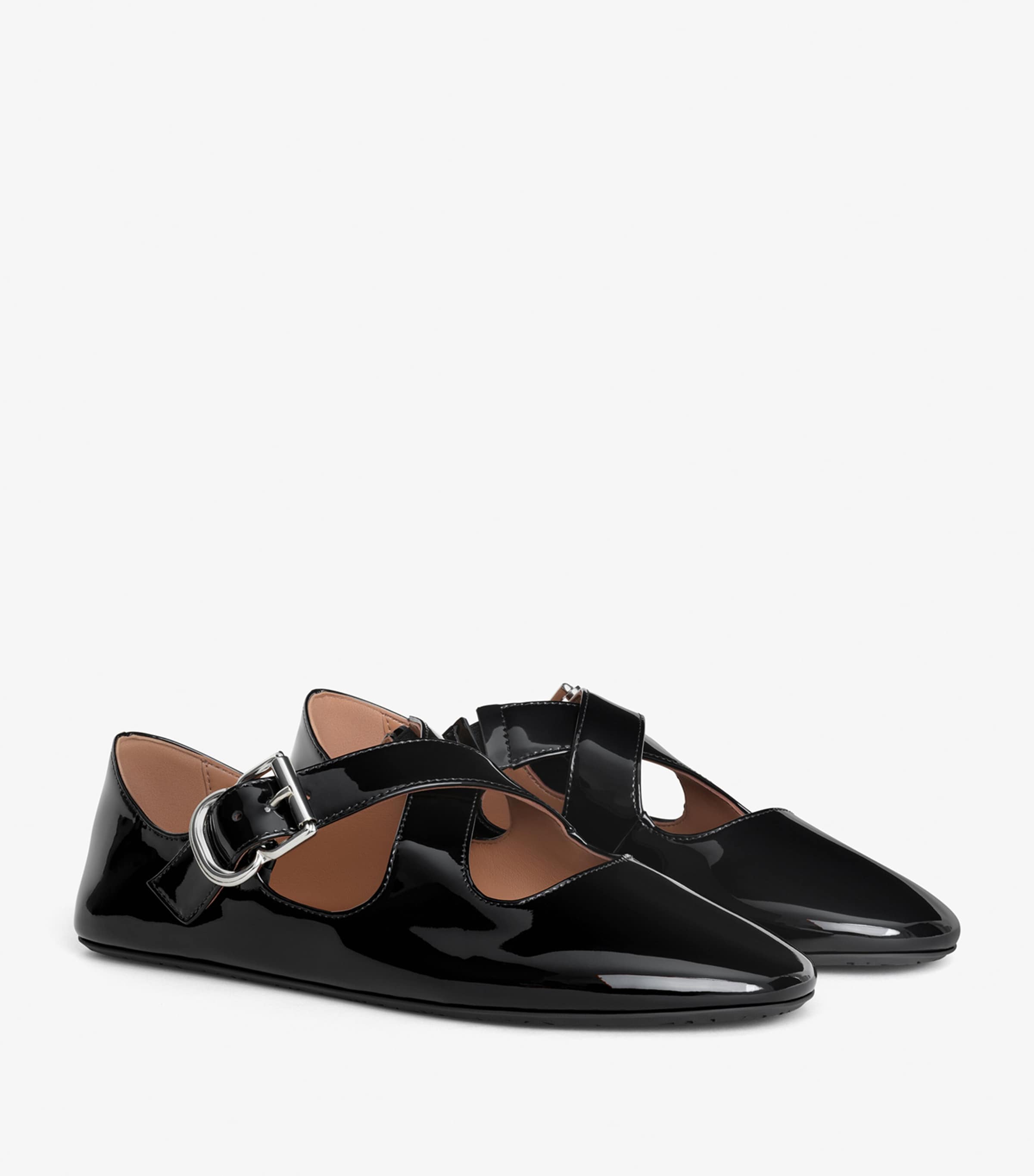 Patent Leather Criss-Cross Ballet Flats NOIR Image 2