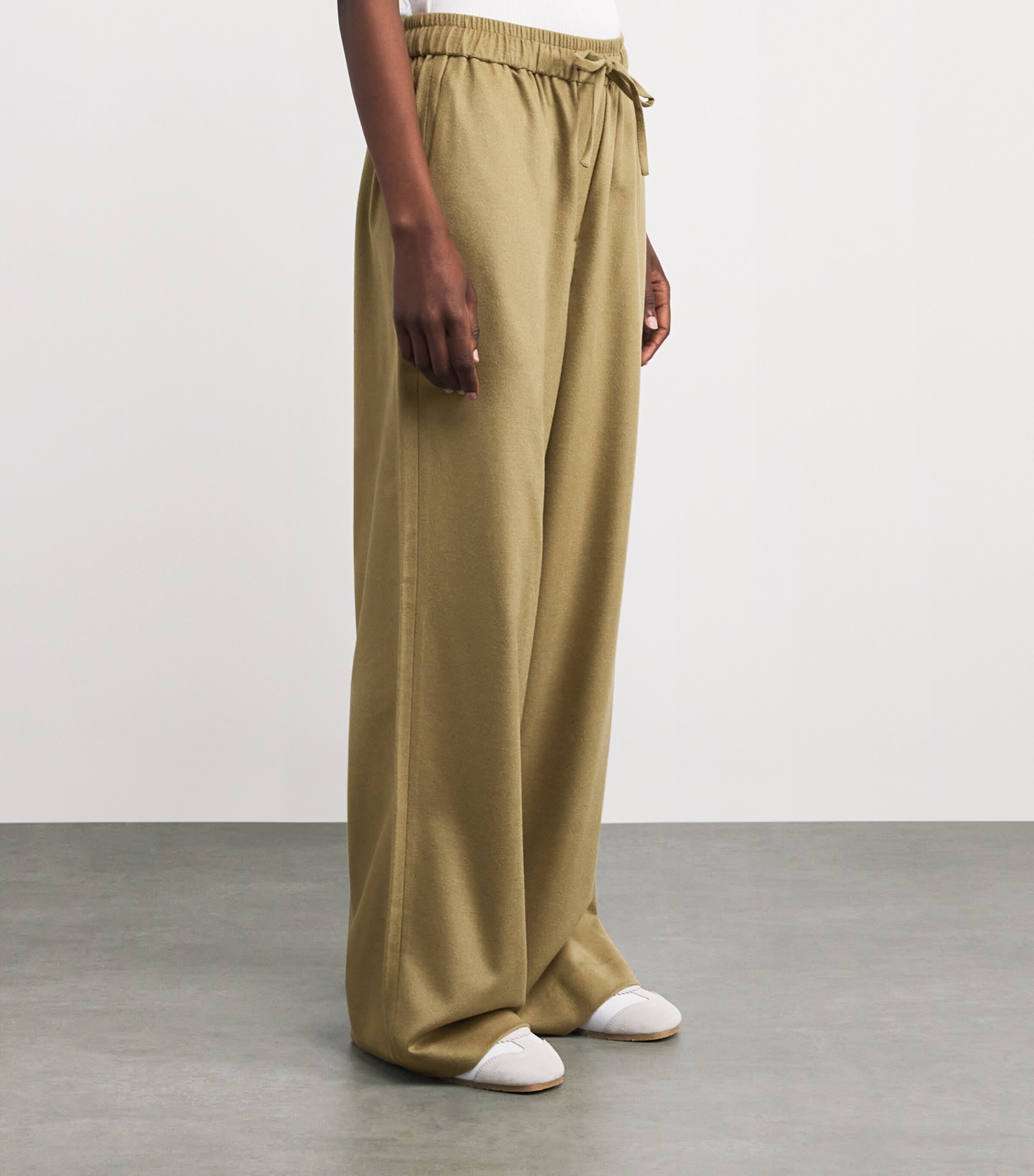 Soft Goat Womens Wool-Silk-Cashmere Wide-Leg Trousers Khaki Image 3