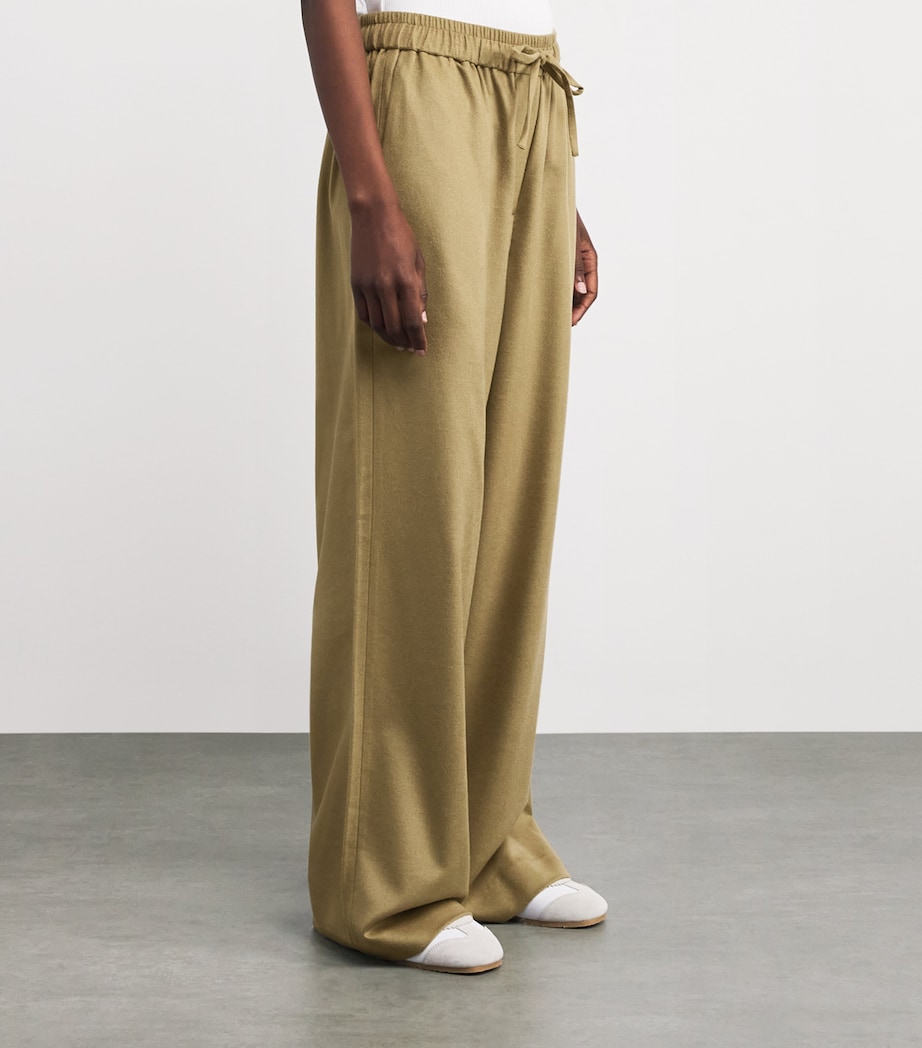 Soft Goat Womens Wool-Silk-Cashmere Wide-Leg Trousers Khaki Image 3