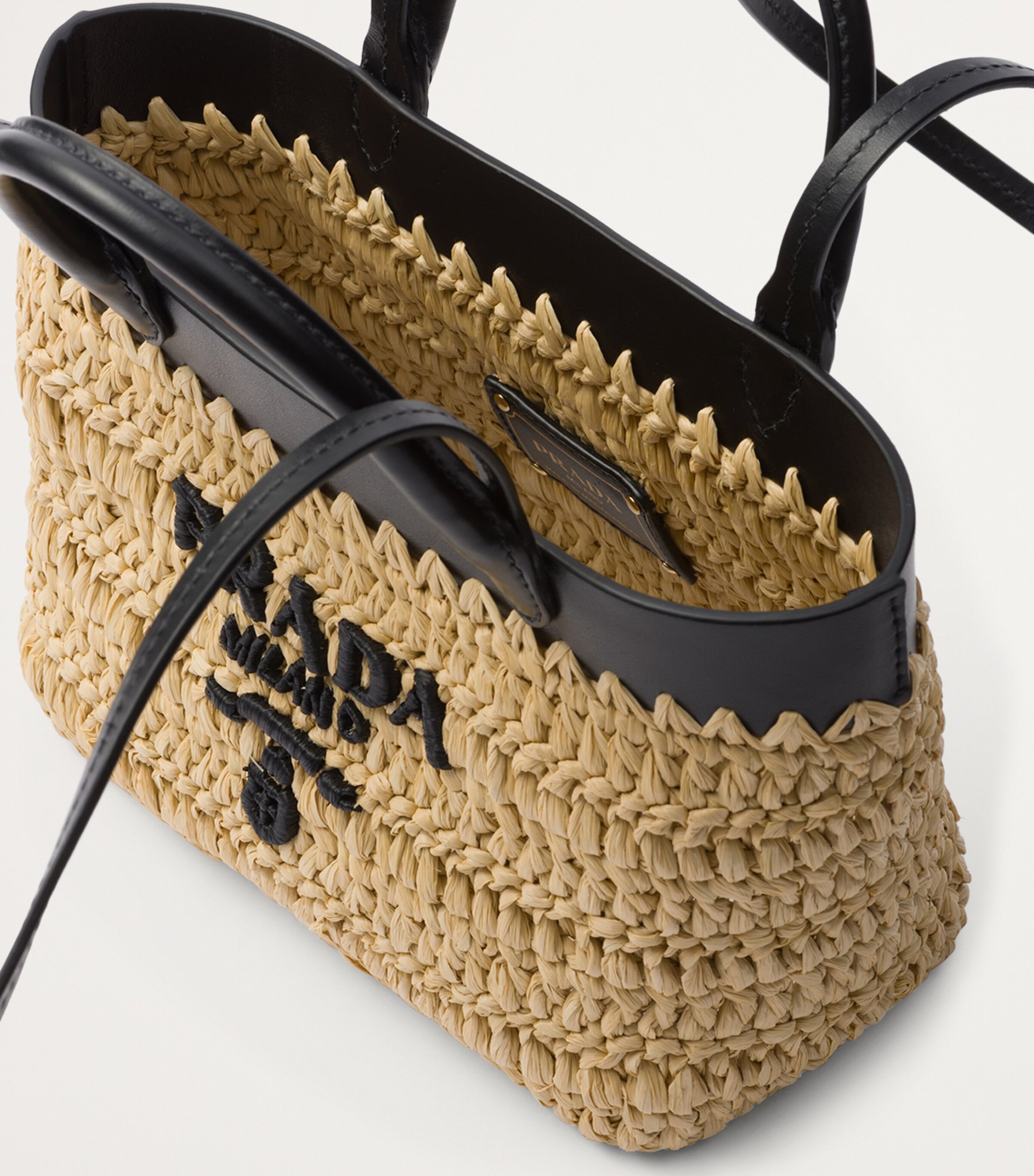 Prada Neutral Mini Woven Tote Bag | Harrods UK