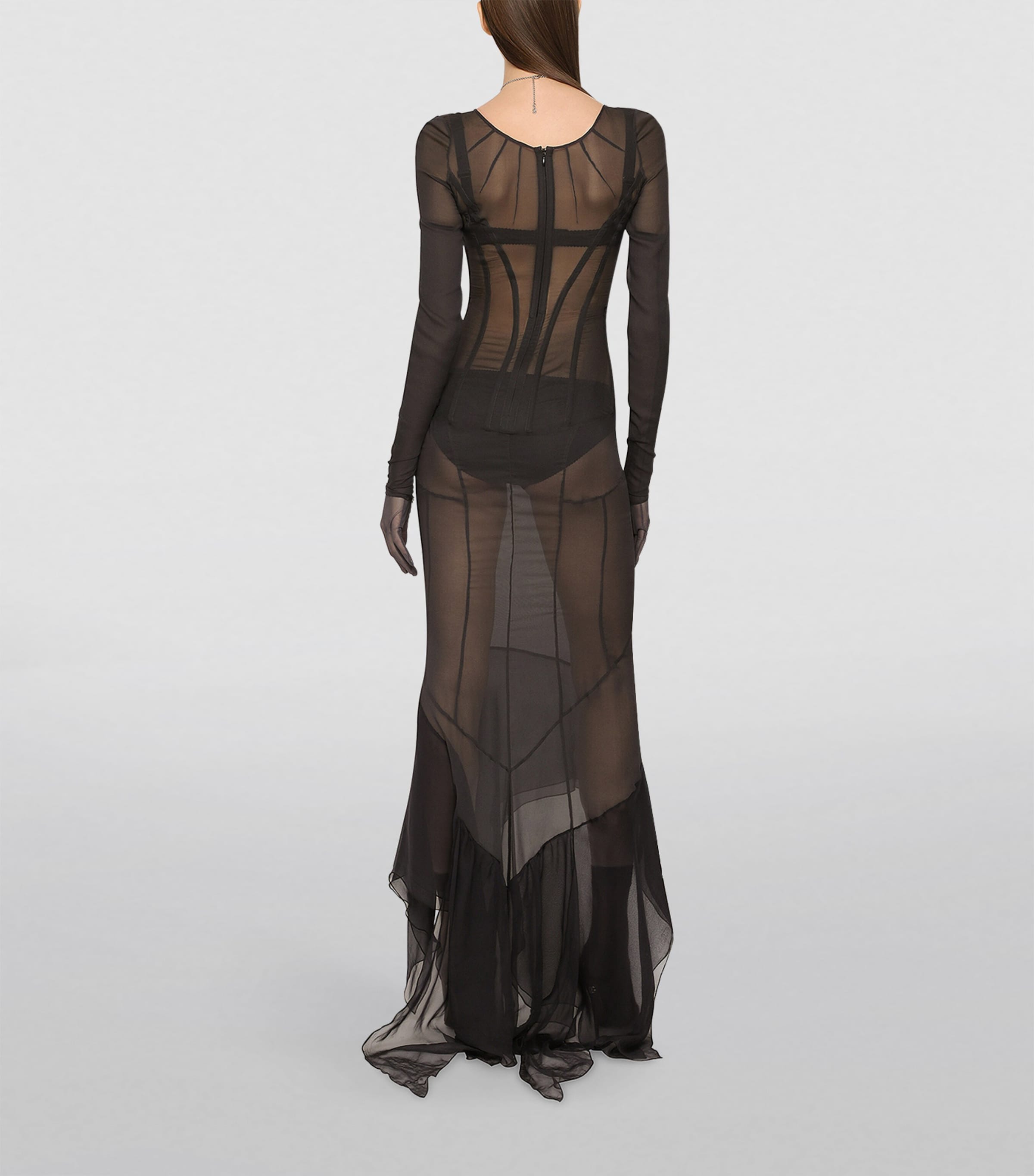 KIM DOLCE&GABBANA Silk Semi-Sheer Maxi Dress N5543-GREY Image 4