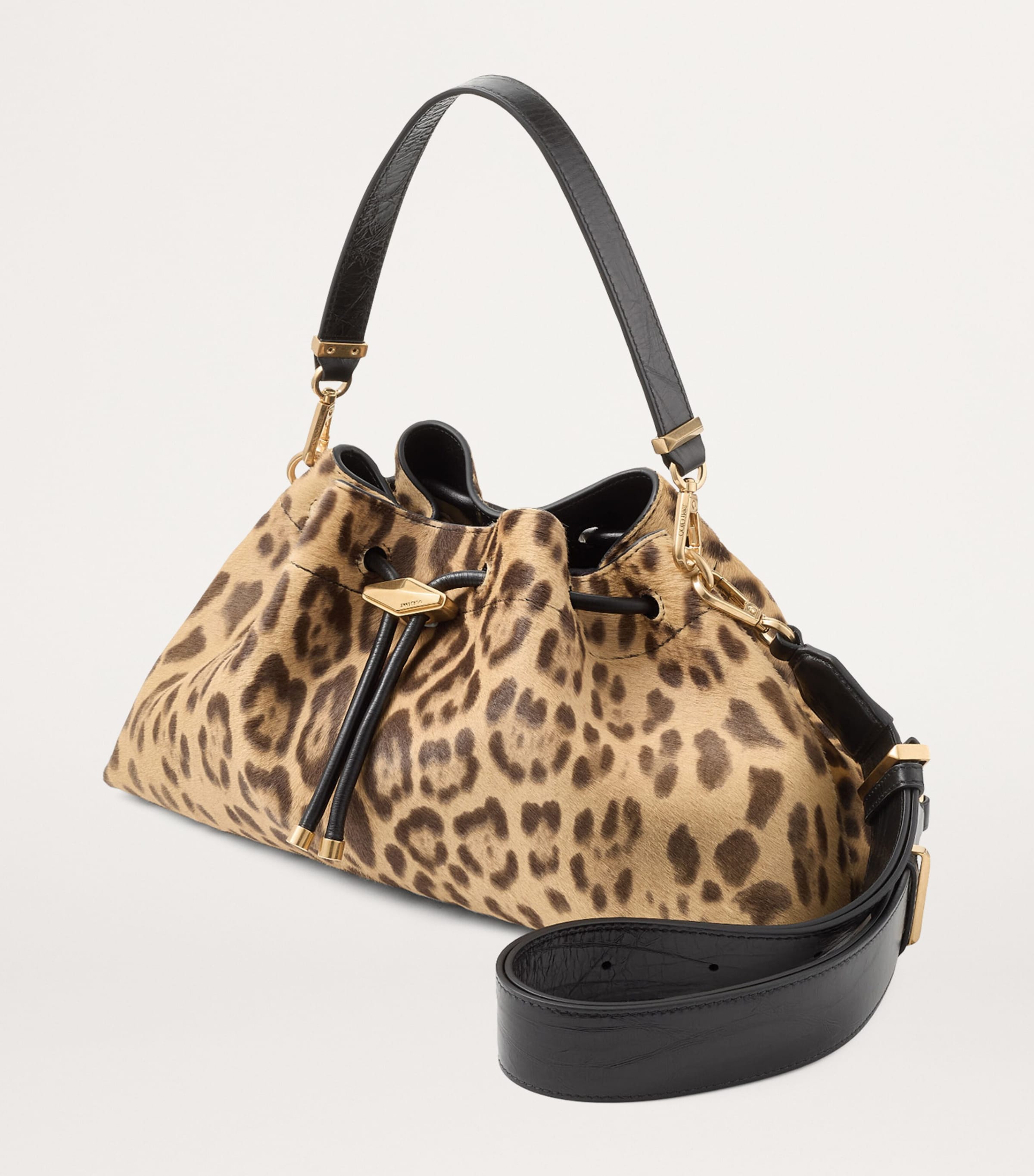 Medium Cinch Leopard Print Bucket Bag NATURAL/GOLD Image 3