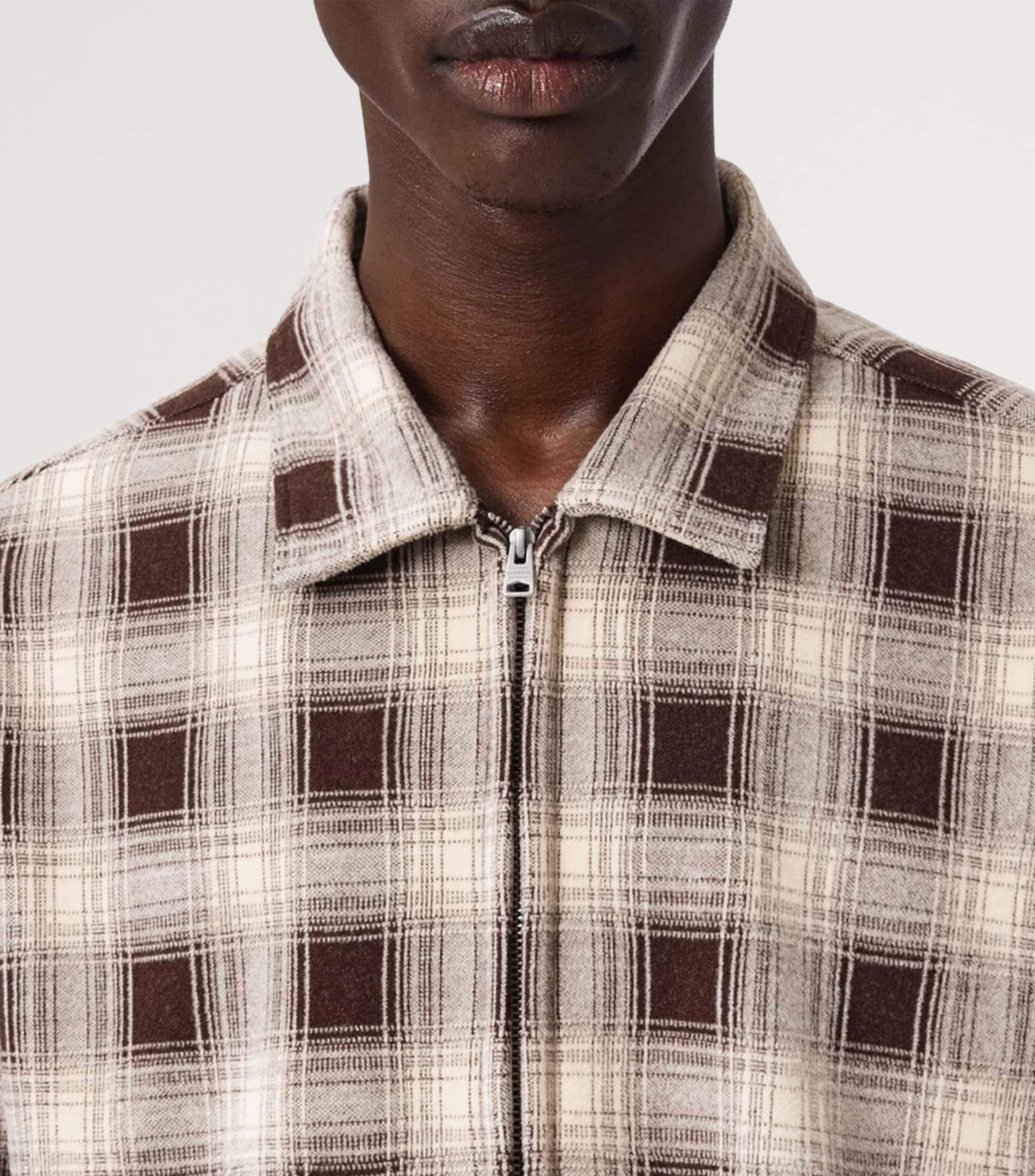 AllSaints Mens Check Krater Overshirt Brown/ecru White Image 5