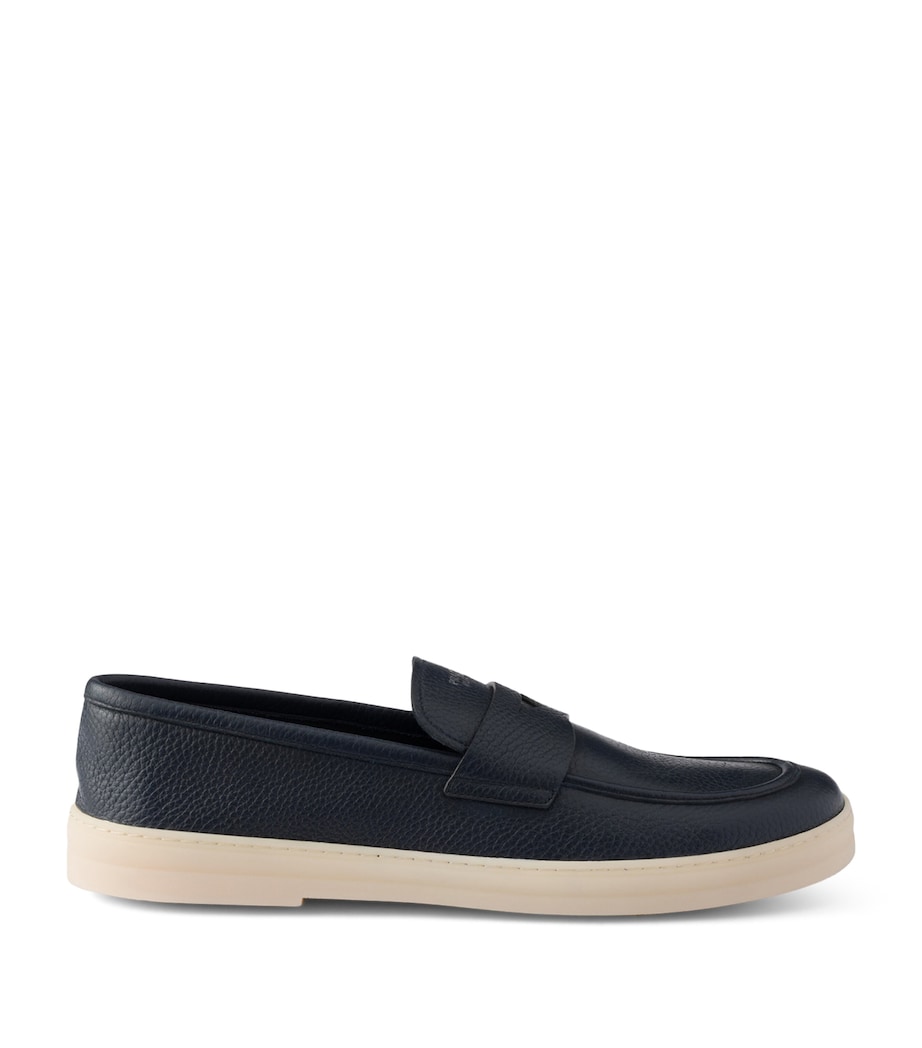 Prada Leather Logo Loafers Blue Image 1