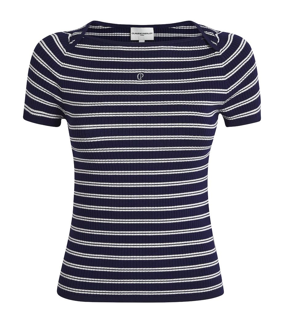 Claudie Pierlot Womens Stripe Rib-Knit Top Dual Color Image 1