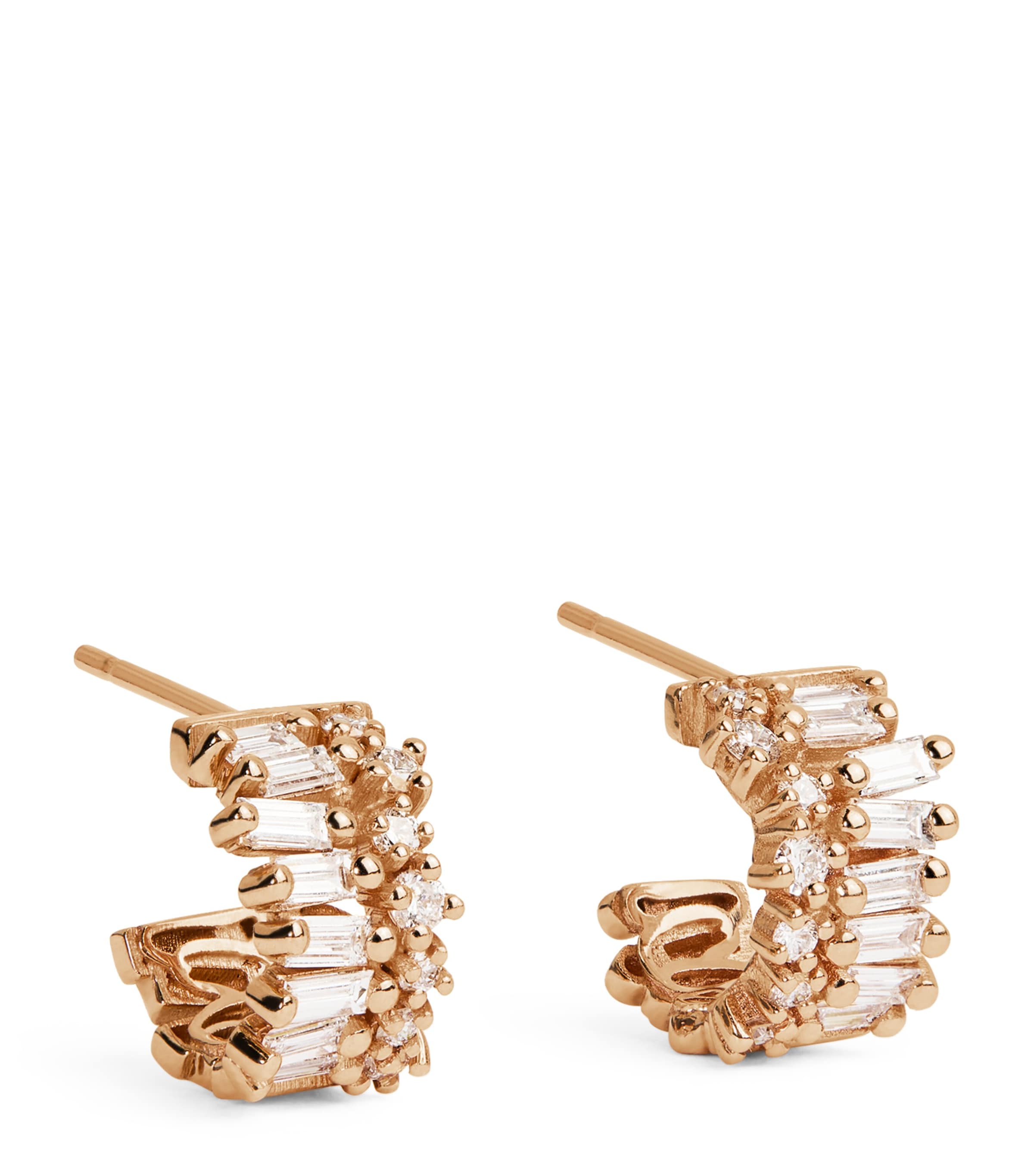 Suzanne Kalan Mini Rose Gold And Diamond Short Stack Hoop Earrings In Gold
