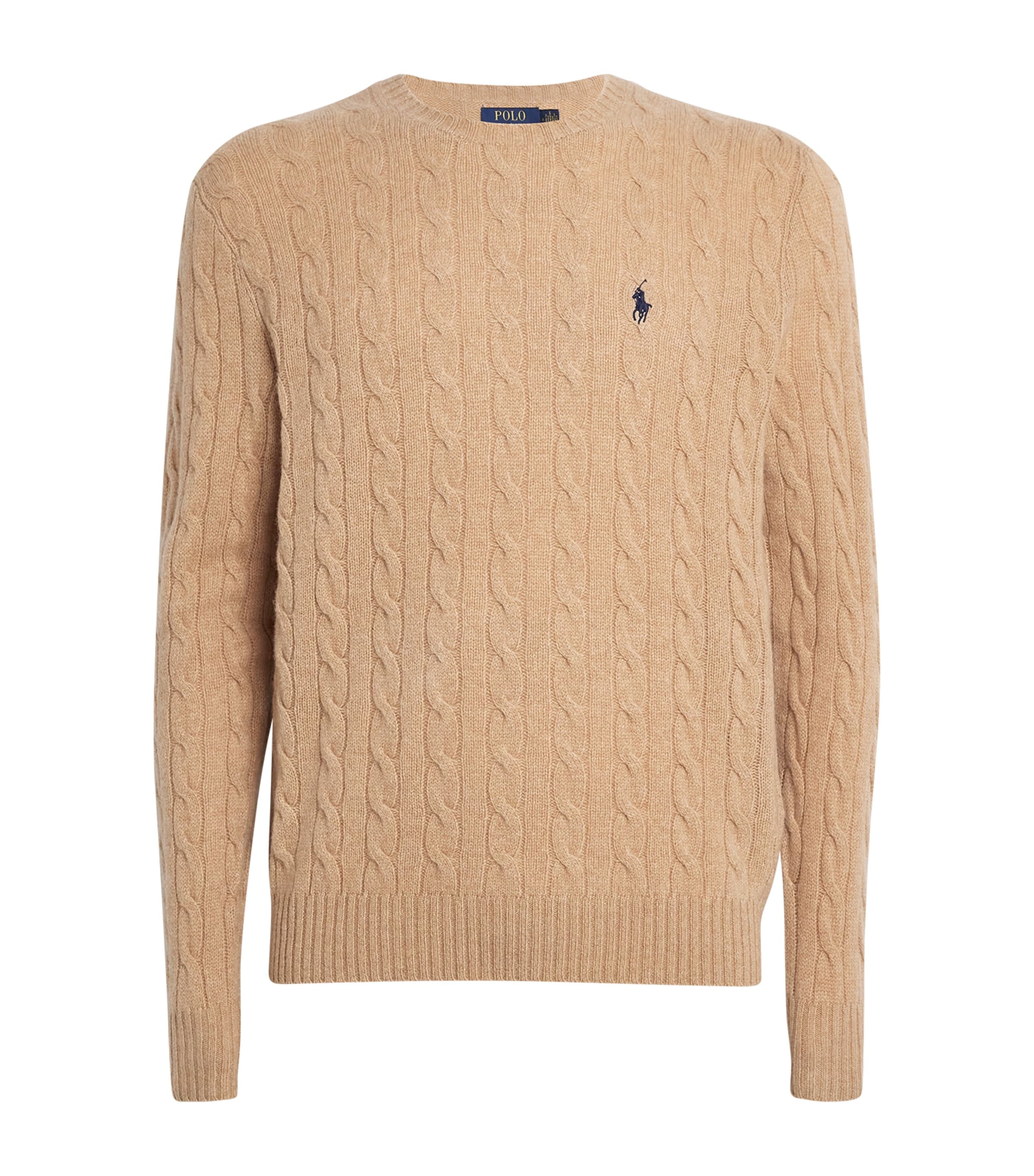 Polo Ralph Lauren Beige Cable Knit Crewneck Sweater With Pony Embroidery On The Front In Wool And Cashmere Man In Nude