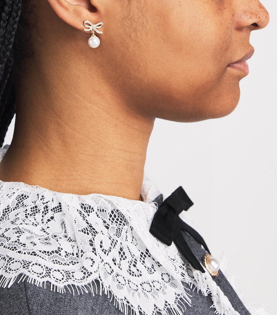 Self-Portrait Crystal and Faux Pearl Bow Stud Earrings Gold Image 4