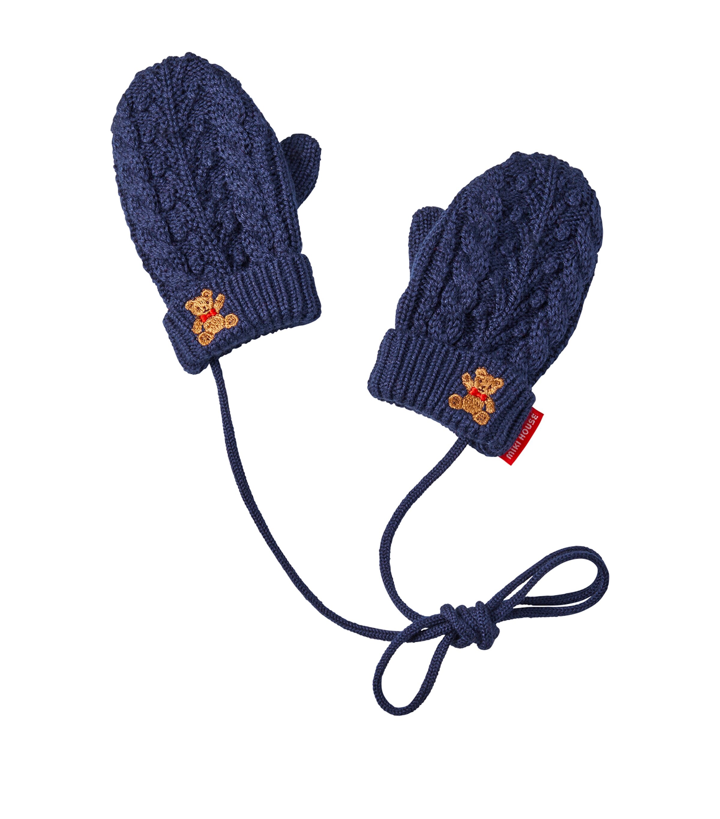 Miki House Kids' Embroidered Cable-knit Mittens In Navy