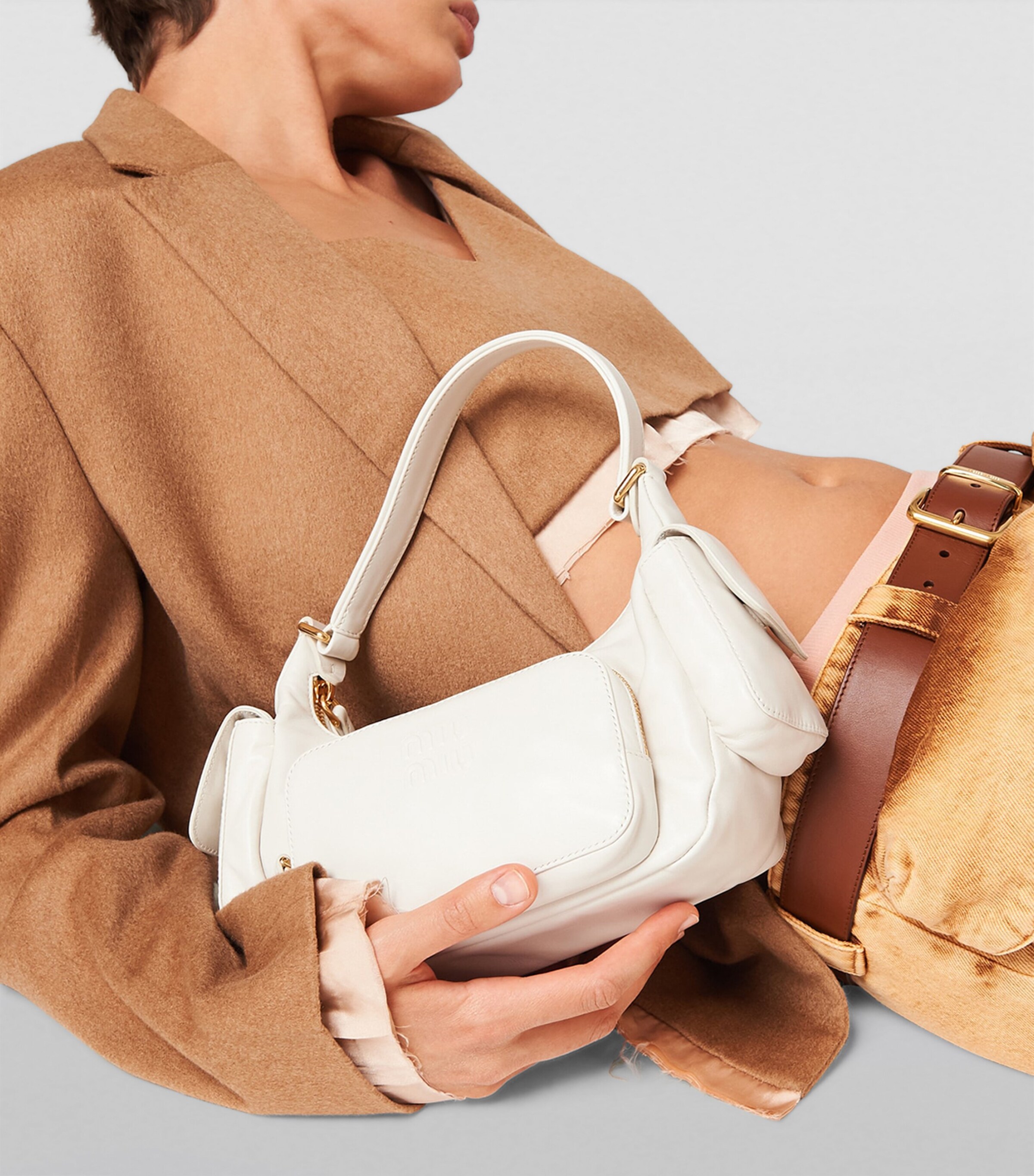 Miu Miu Leather Pocket Shoulder Bag | Harrods UK