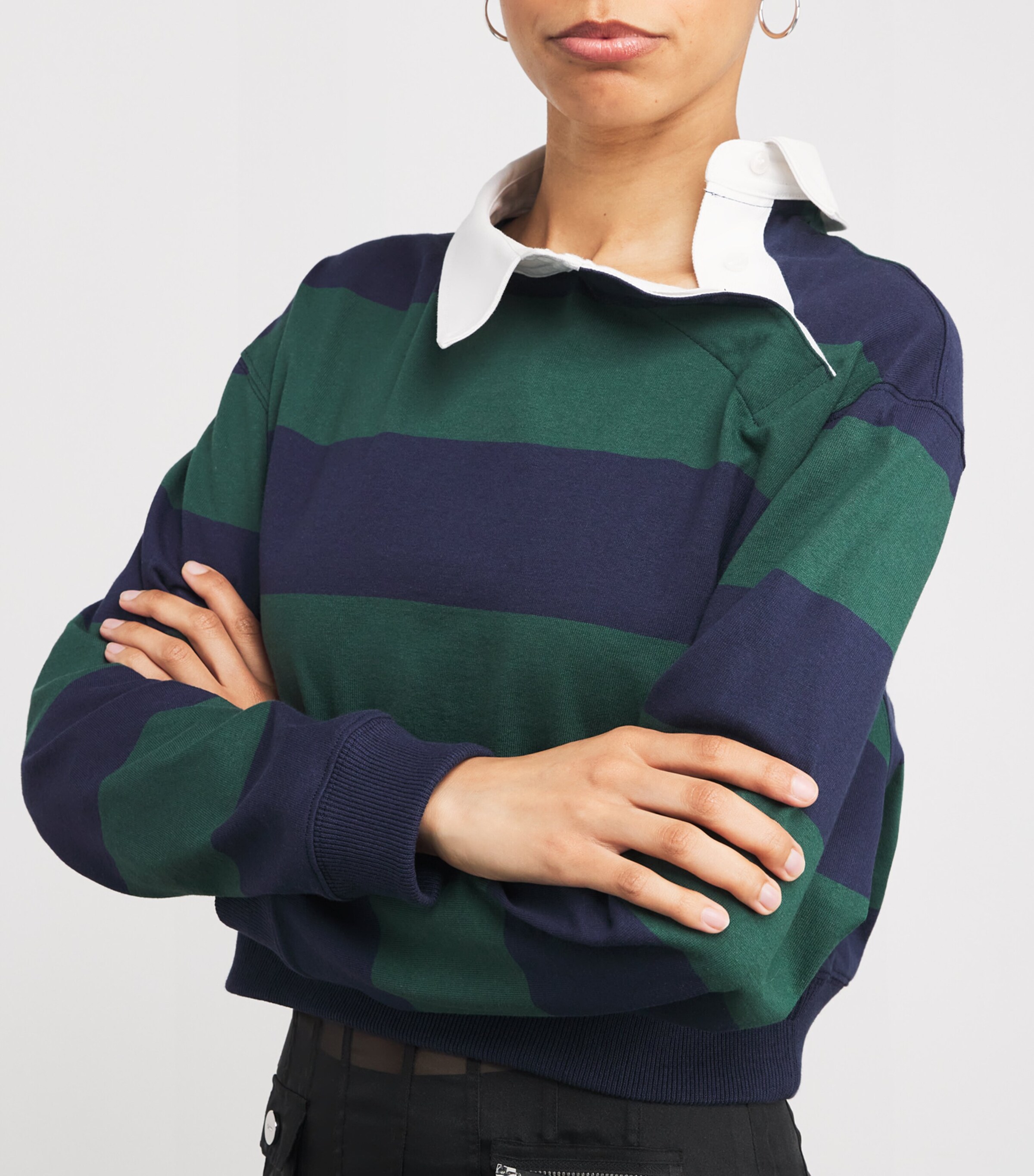 A.W.A.K.E. Mode Womens Organic Cotton Twisted-Collar Rugby Shirt Emerald Green/navy Image 7