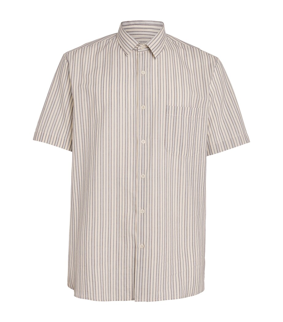 Sunspel Mens Cotton Embroidered Stripe Shirt Stnj Ecru/denm Multi Image 1