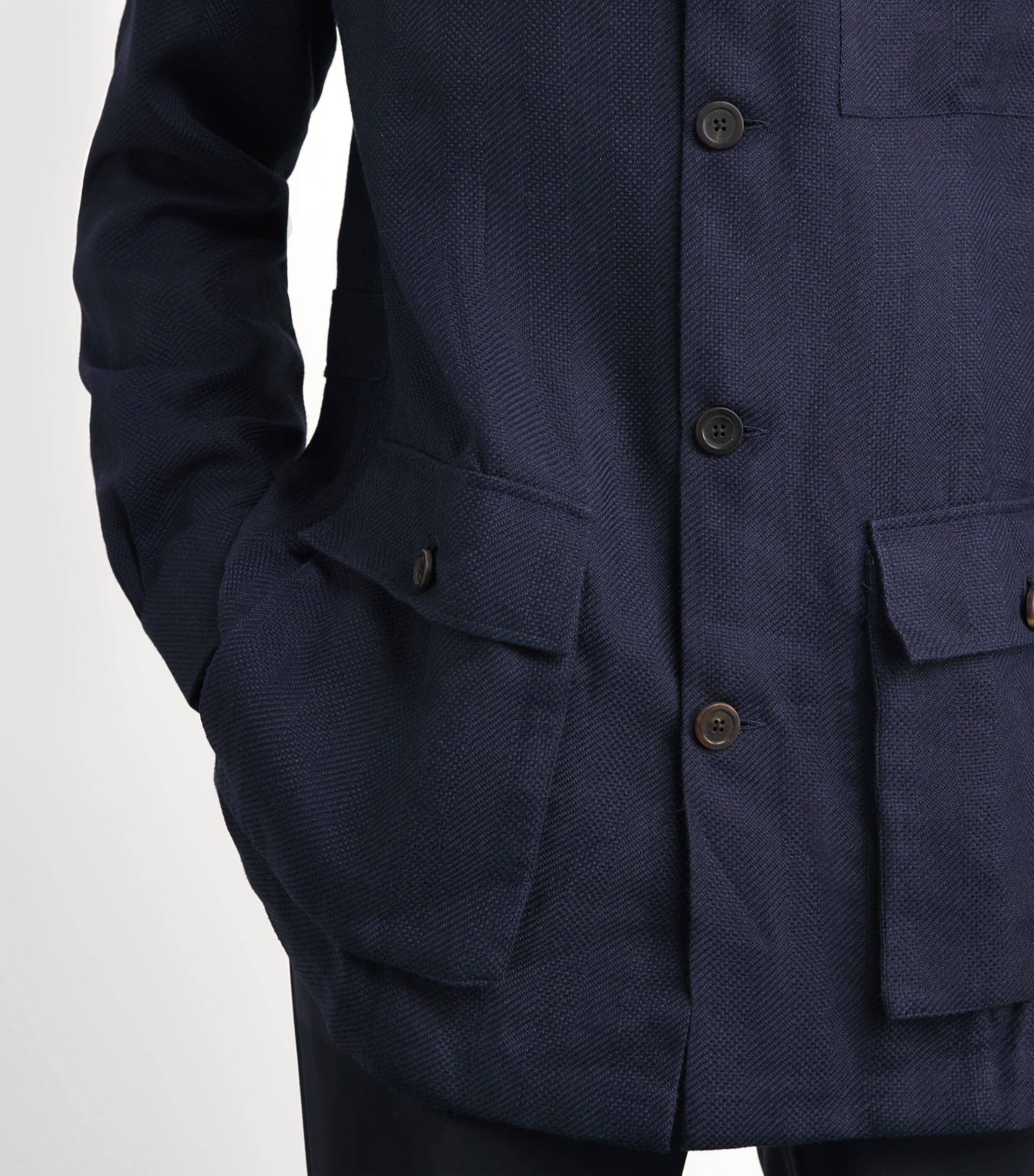 100HANDS Mens Linen Herringbone Overshirt Dark Blue Image 3