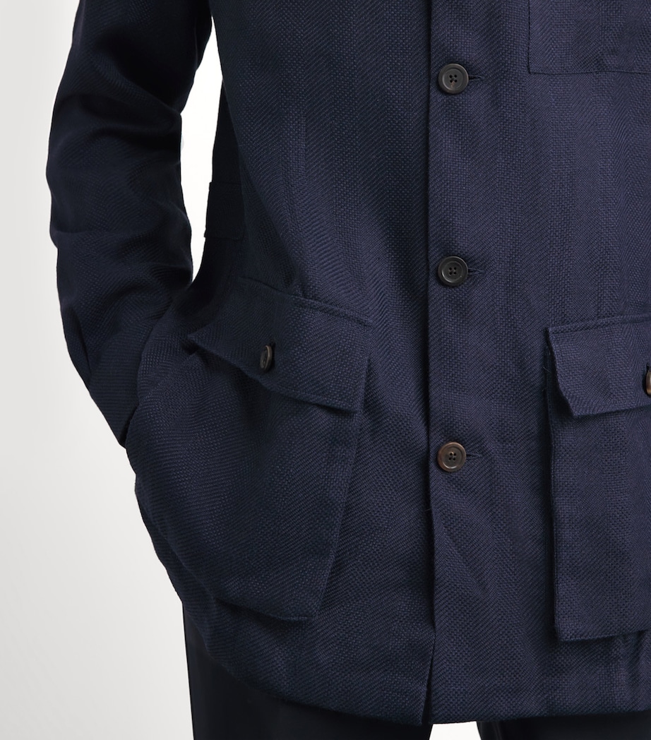 100HANDS Mens Linen Herringbone Overshirt Dark Blue Image 3