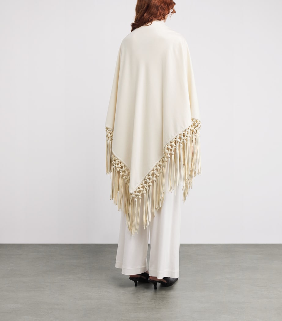 Cashmere and Leather Fringe-Trim Cape 0050 WHITE Image 4