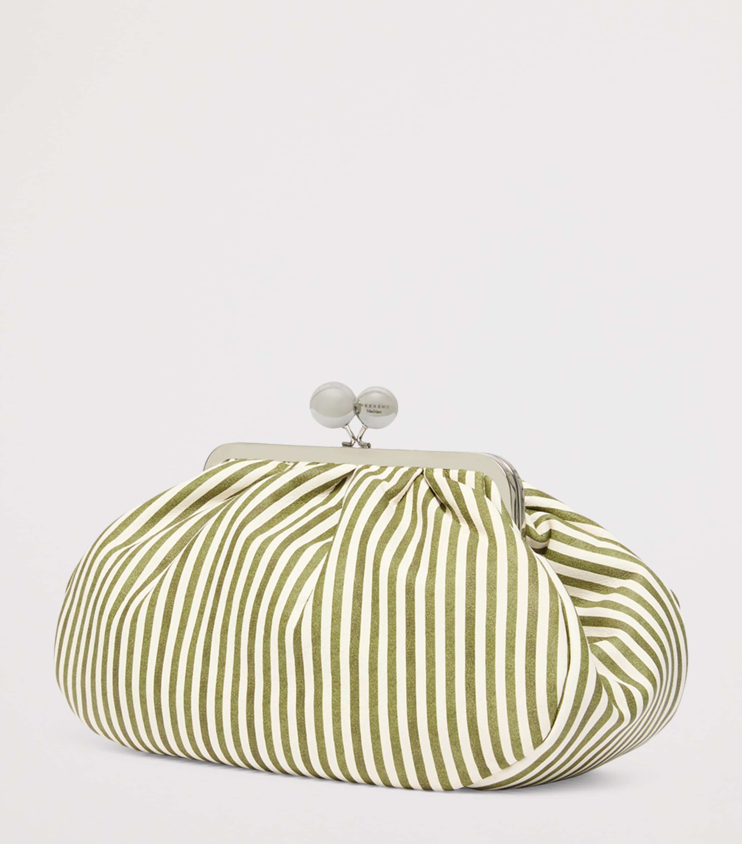 Weekend Max Mara Medium Leather Striped Pasticcino Clutch Bag Olive Green Image 4